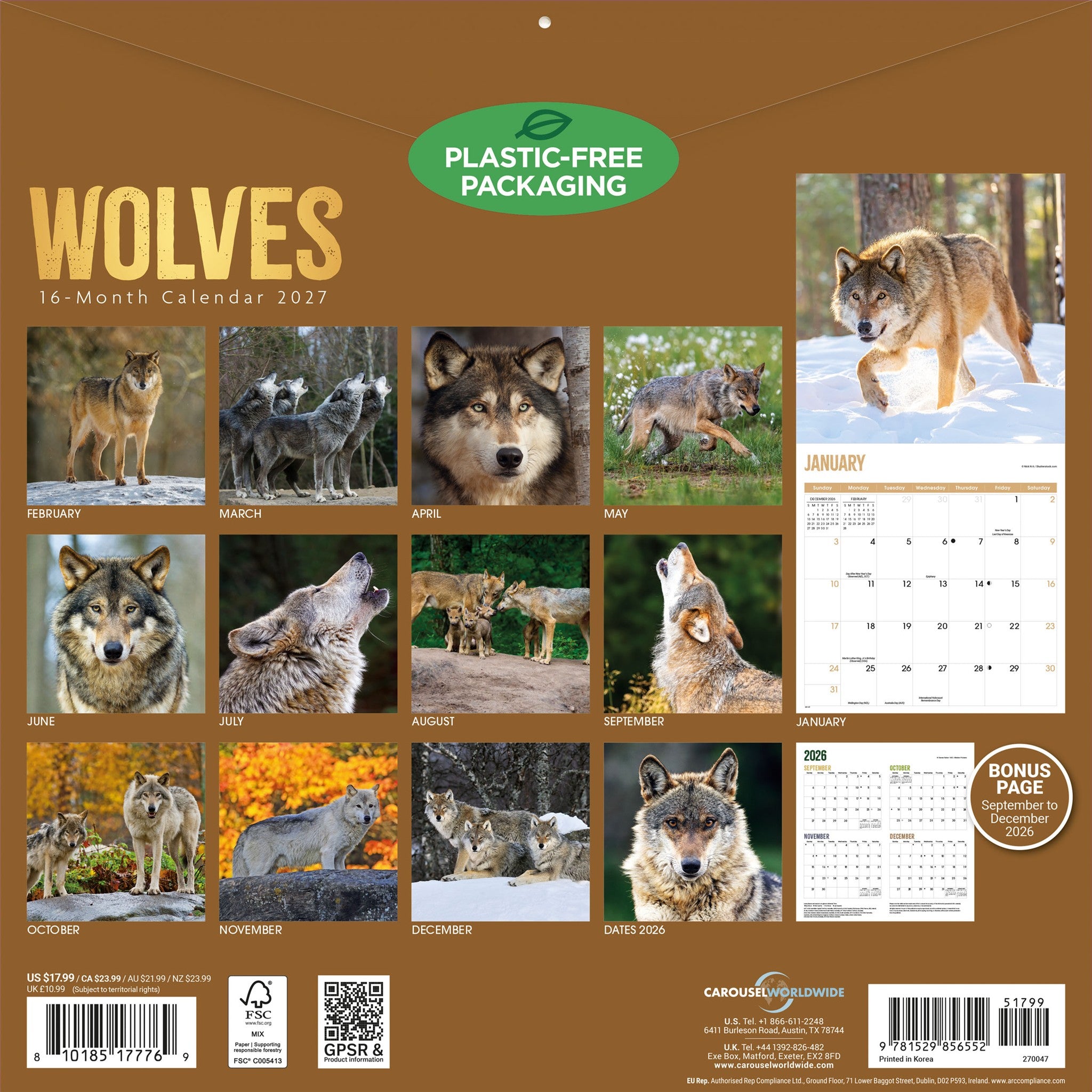 Calendrier mural Loups 2027