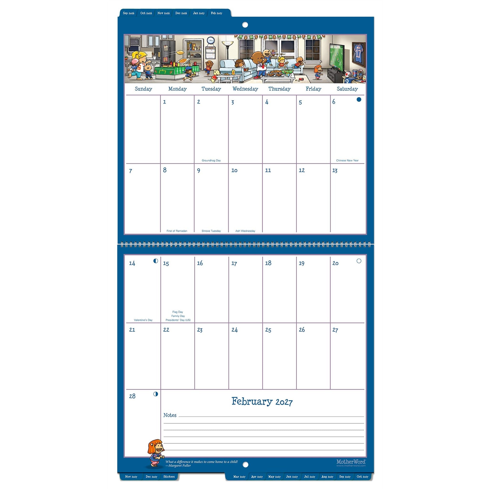 Calendrier mural onglets MotherWord anglais 2027