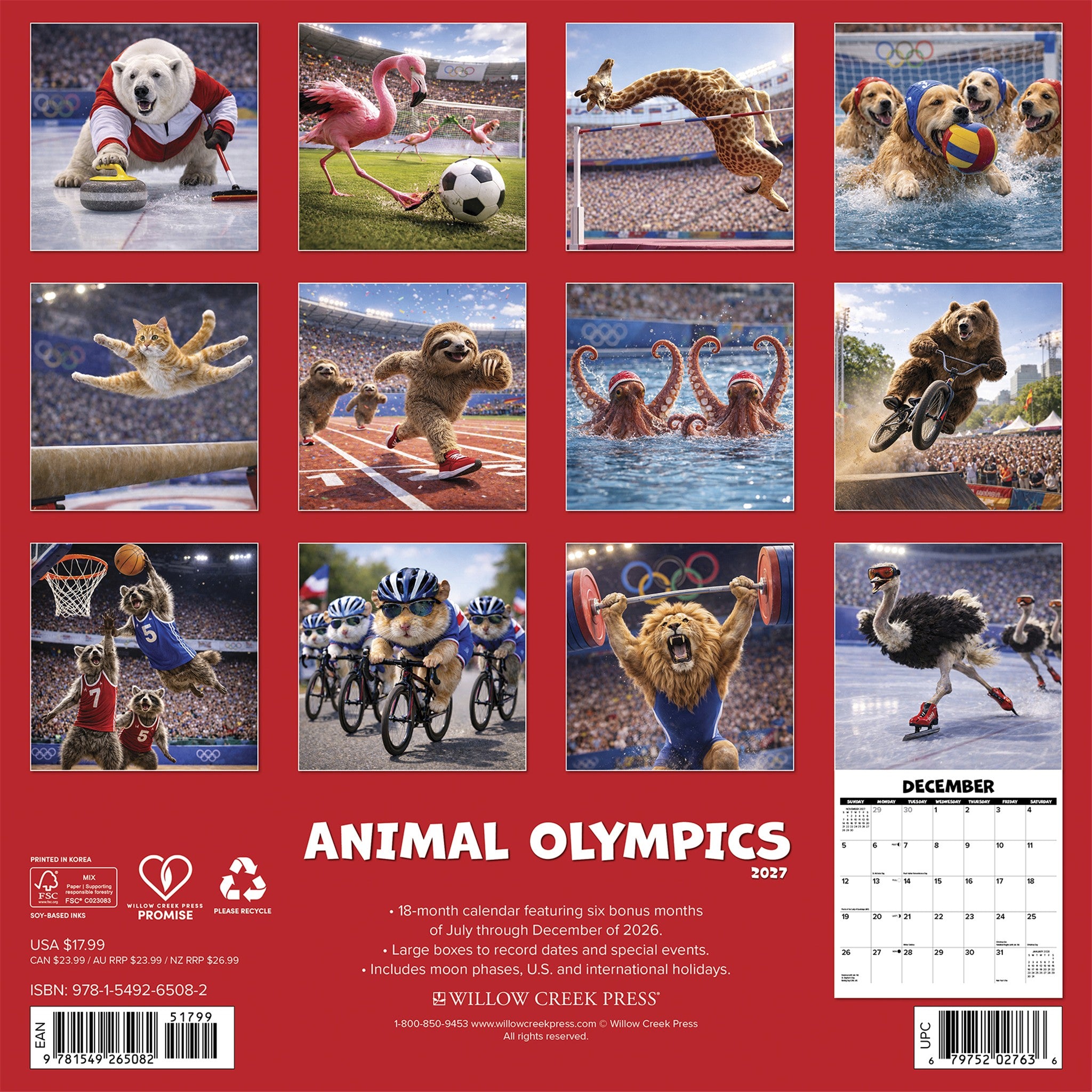 Animal Olympics 2027 Wall Calendar