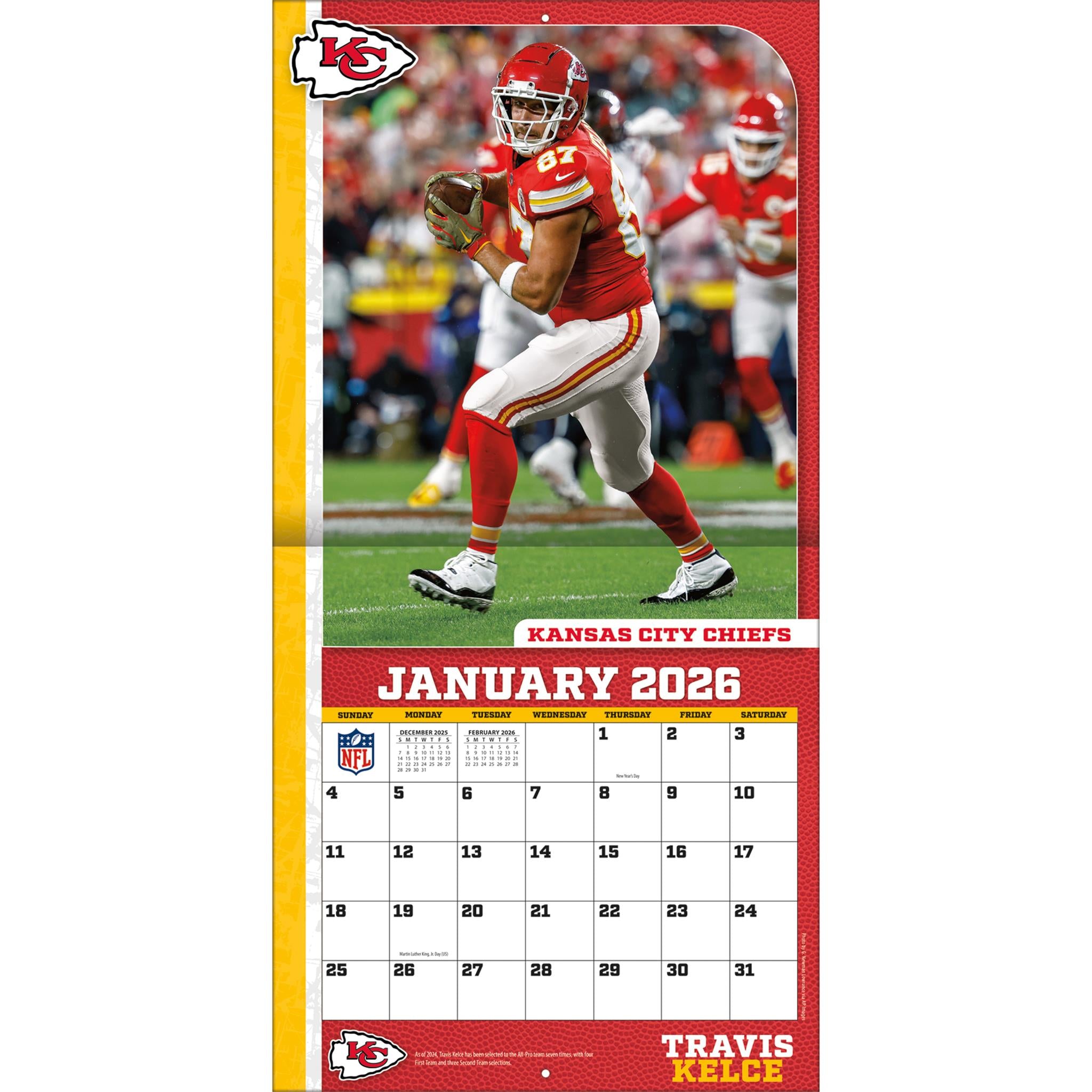 Calendrier mural NFL Travis Kelce Kansas City Chiefs 2026