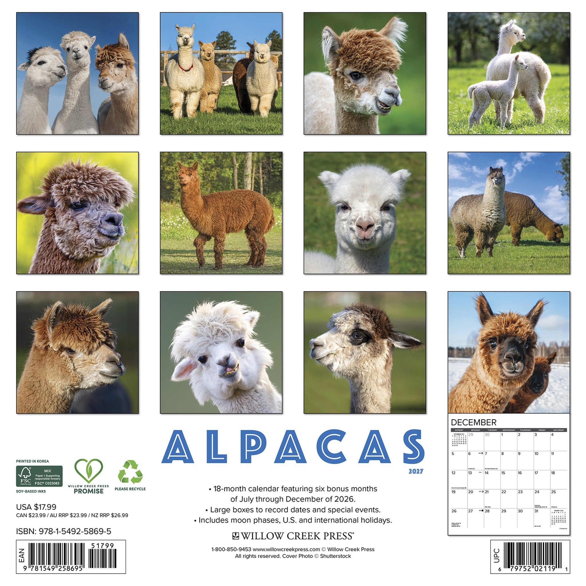 Alpacas 2027 Wall Calendar
