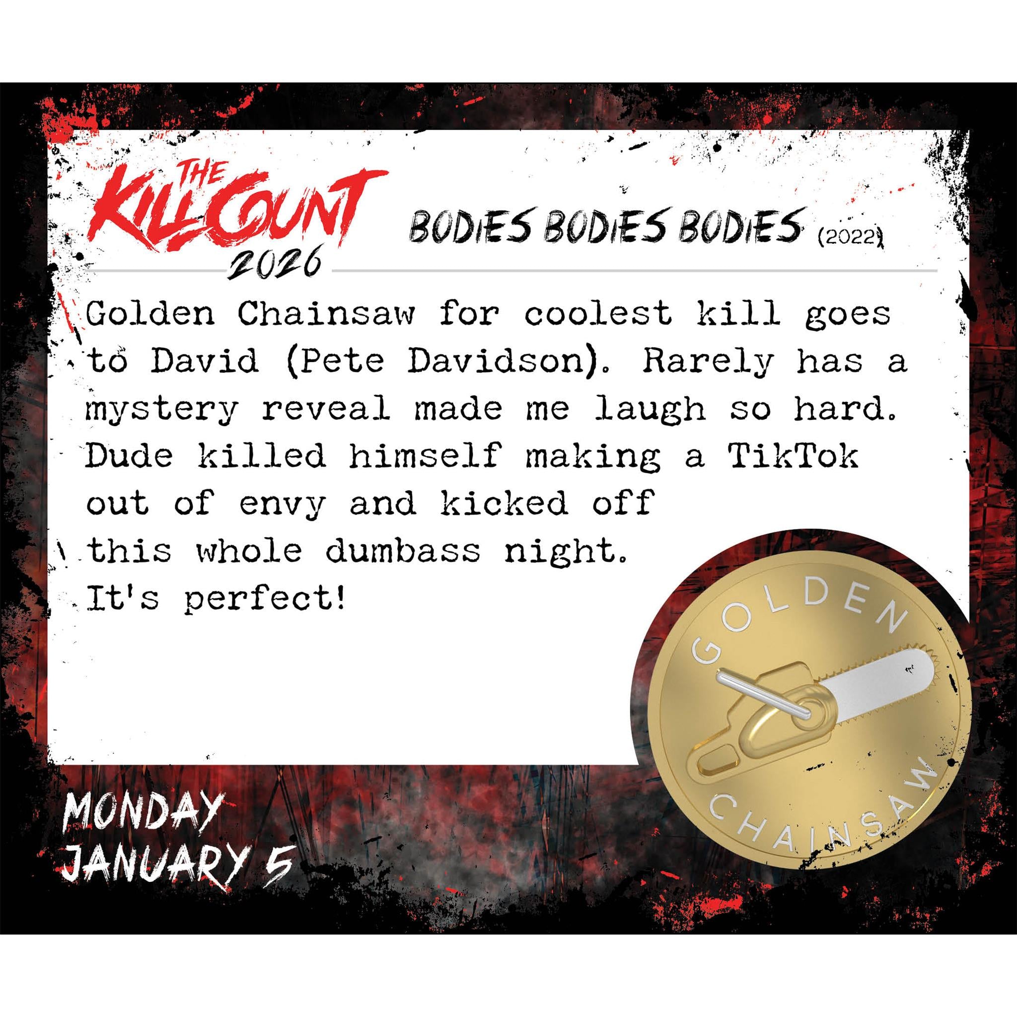 Calendrier 2026 « Tronçonneuses dorées et machettes émoussées » - Disponible uniquement en ligne