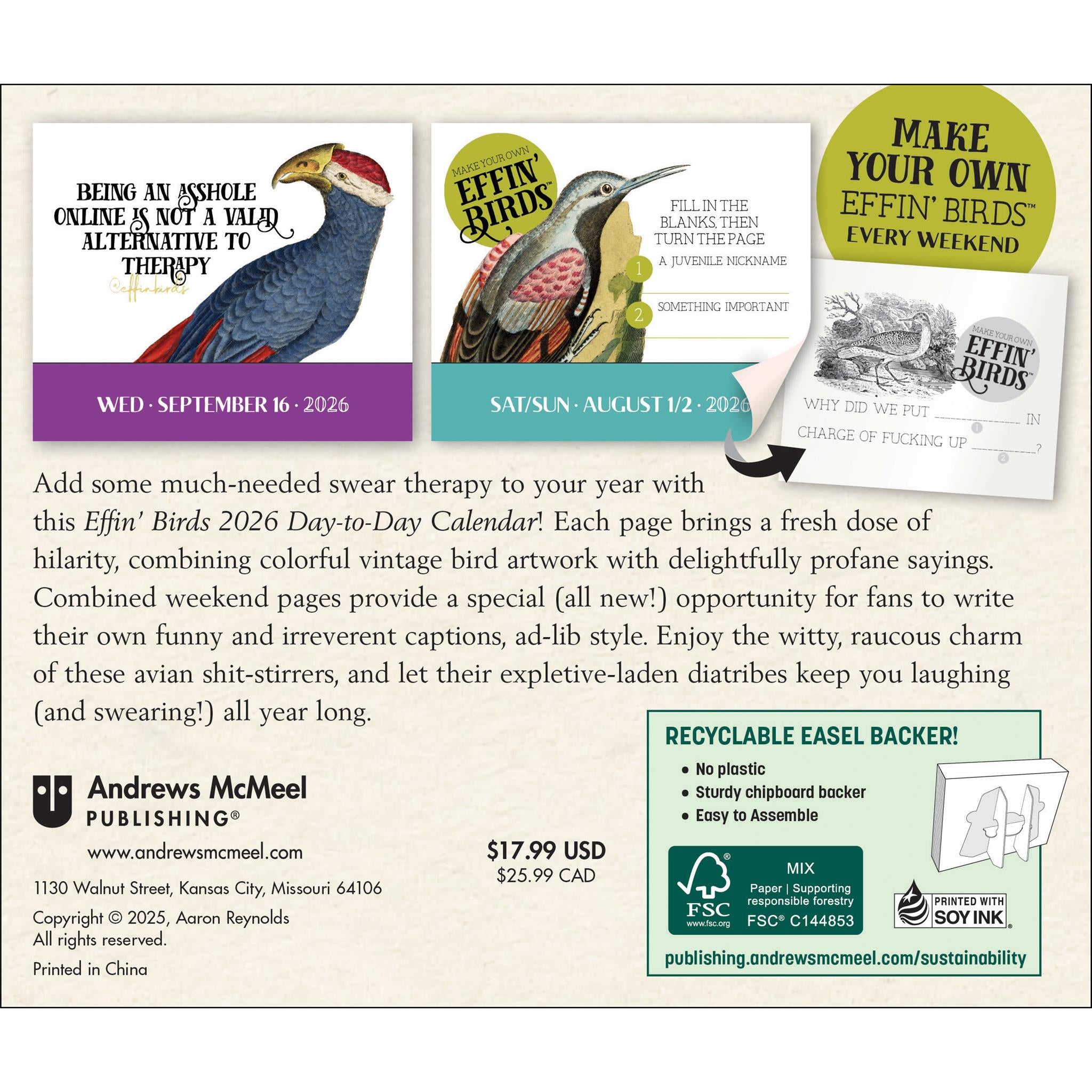 Calendrier de la boîte Effin' Birds 2026