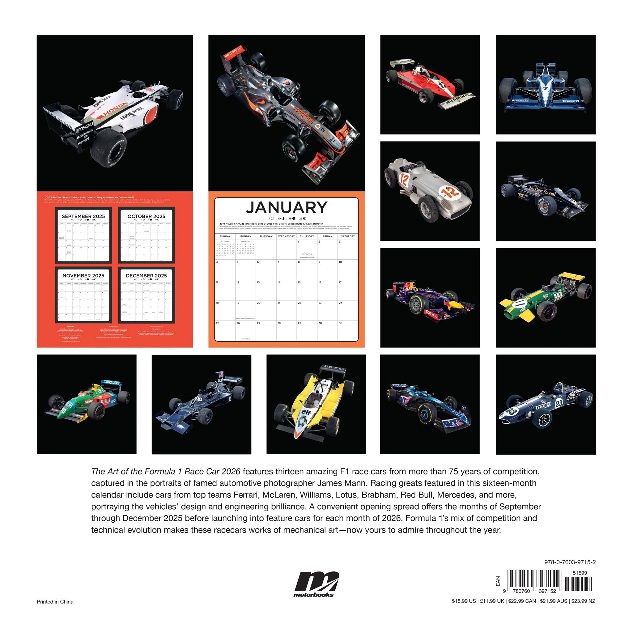 Calendrier mural 2026 de l'Art de la Formule 1