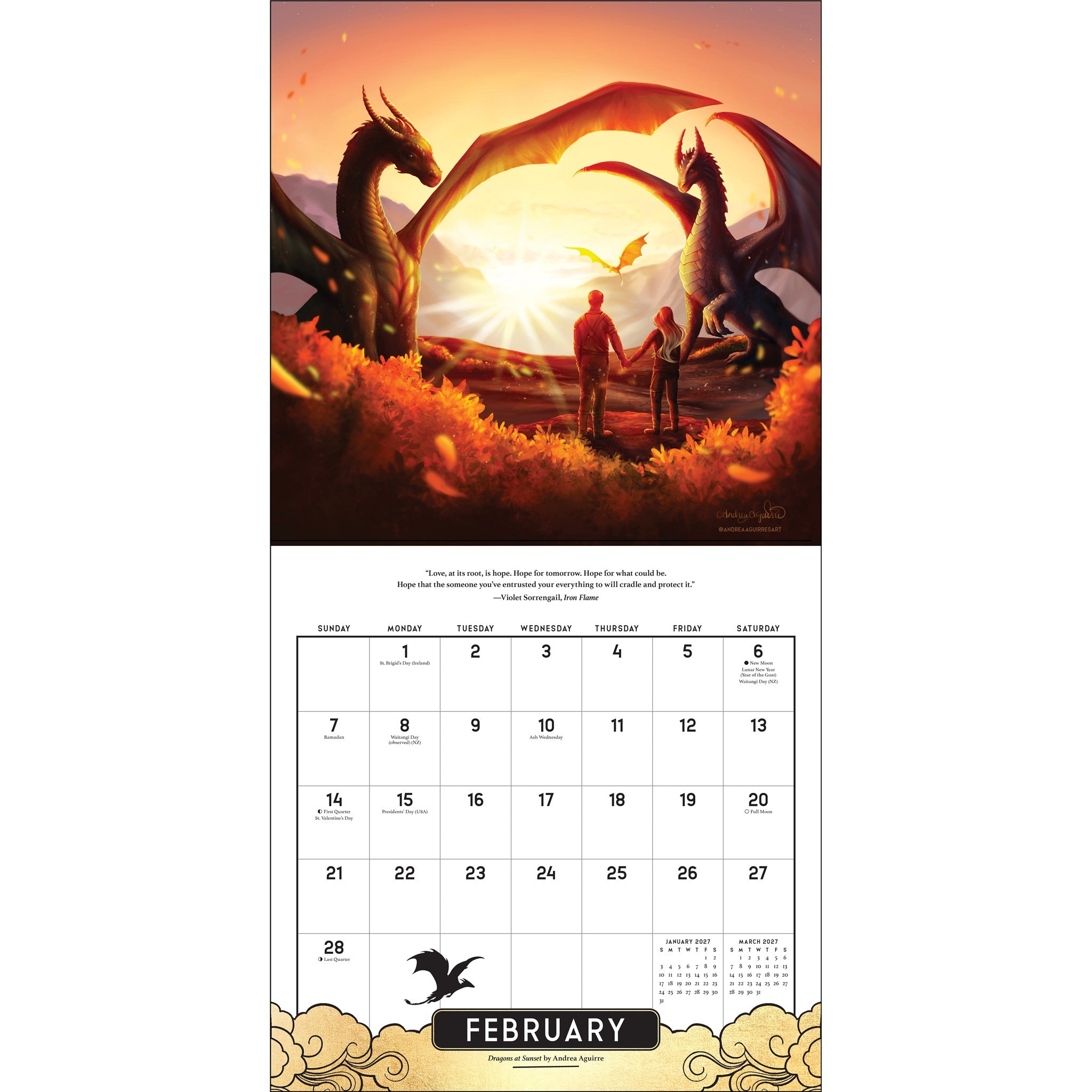 Calendrier mural 2027 officiel Fourth Wing Fan Art