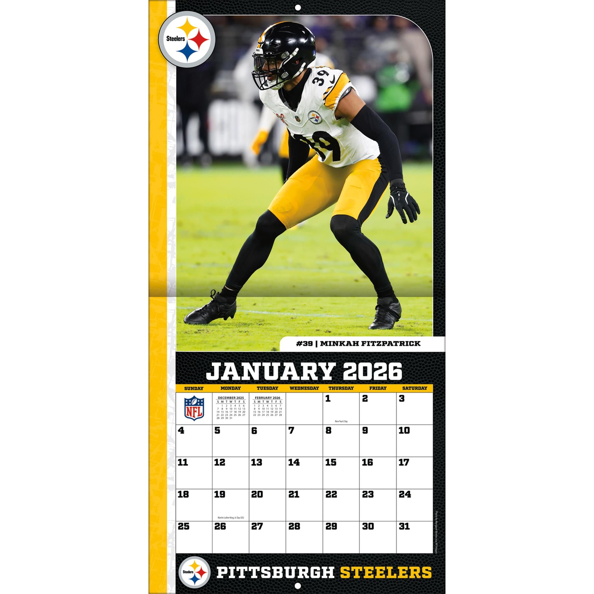 Calendrier miniature 2026 des Steelers de Pittsburgh (NFL) - Disponible uniquement en ligne