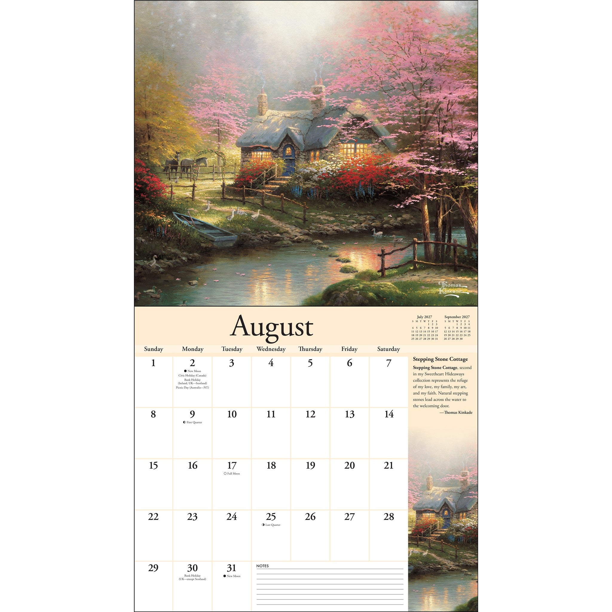 Calendrier mural de luxe édition spéciale collector Thomas Kinkade Lumières de la maison 2027