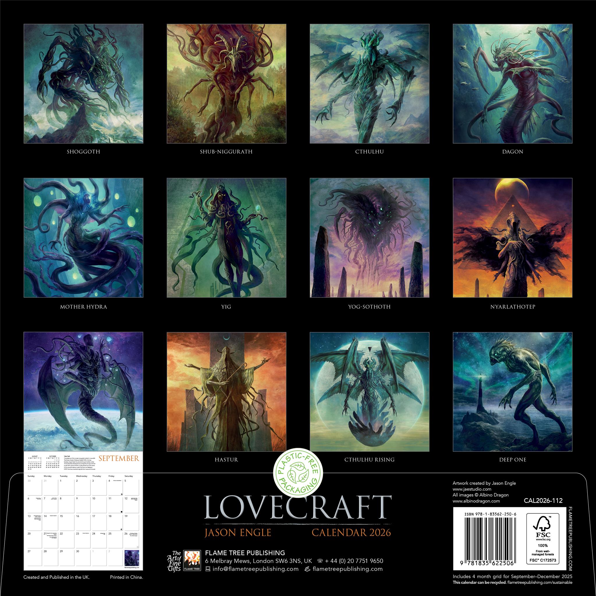 Calendrier mural 2026 Lovecraft illustré par Jason Engle - Disponible uniquement en ligne