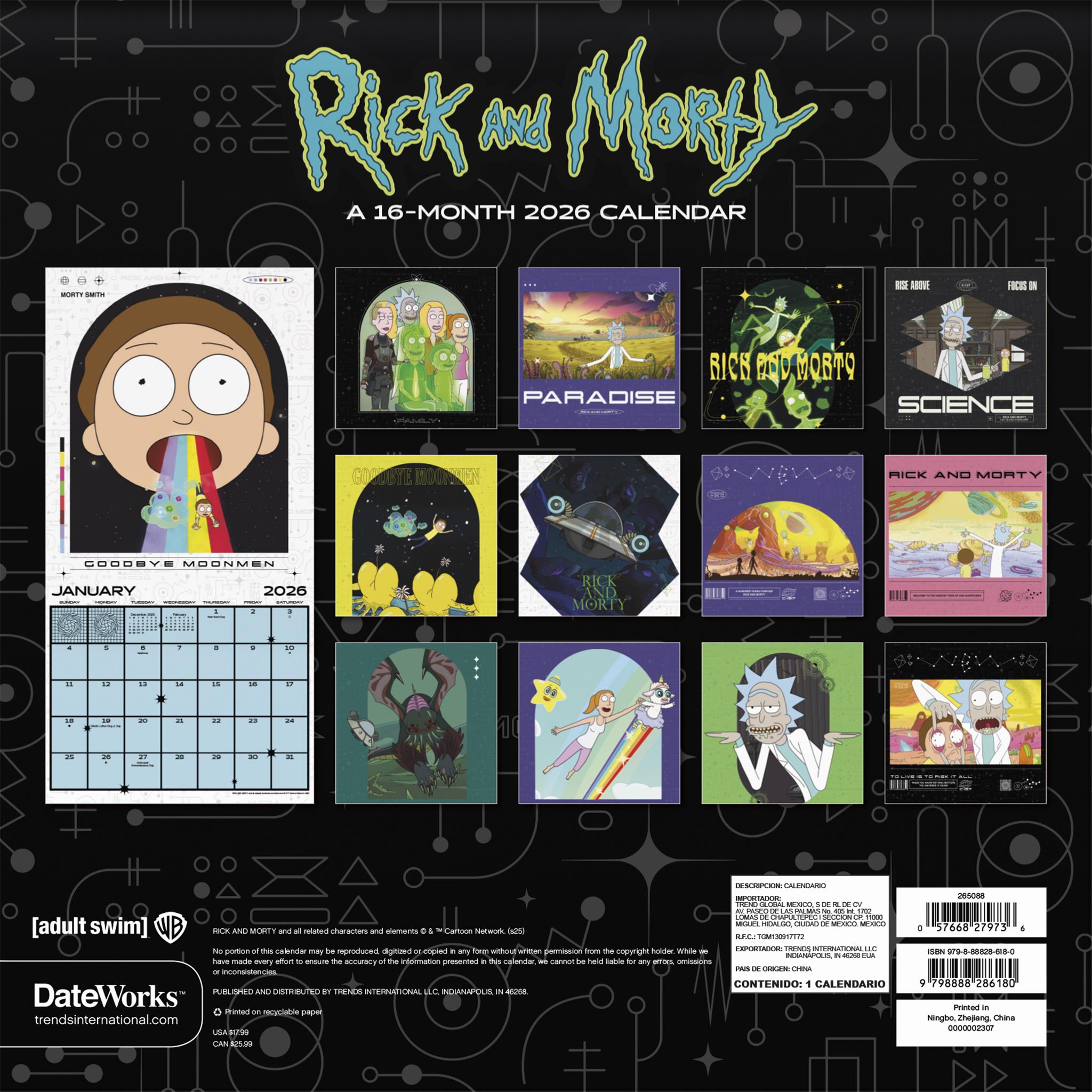 Calendrier mural Rick et Morty 2026