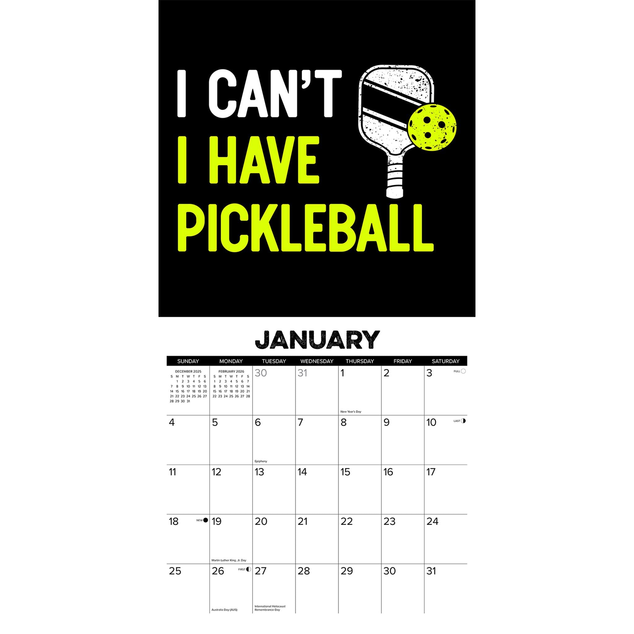 Pickleball 2026 Wall Calendar