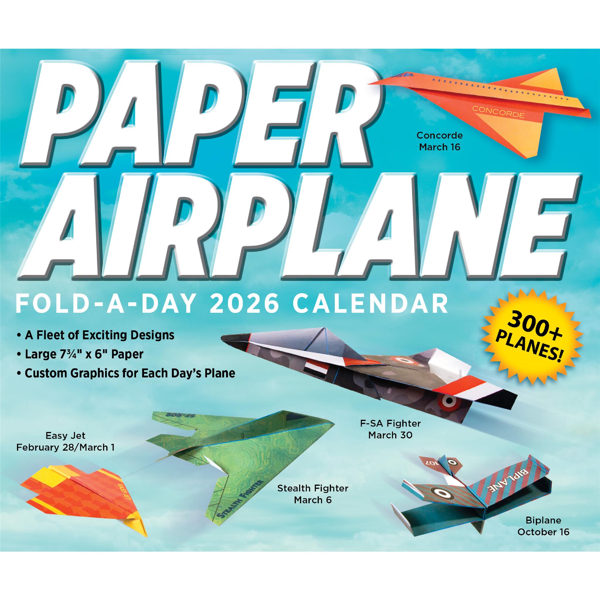 Calendrier 2026 en boîte, avion en papier pliable