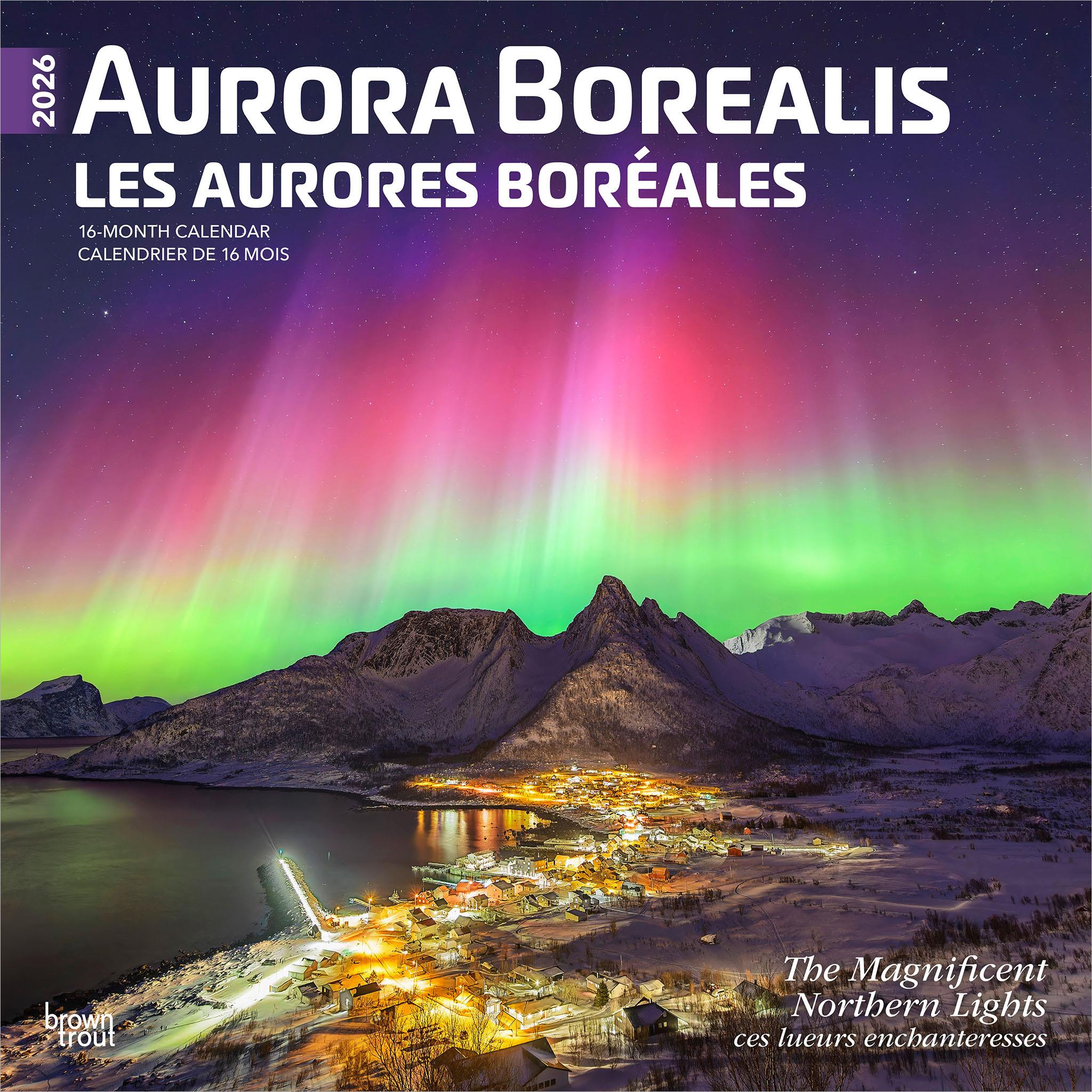 Calendrier mural bilingue Aurores boréales 2026 - Disponible uniquement en ligne