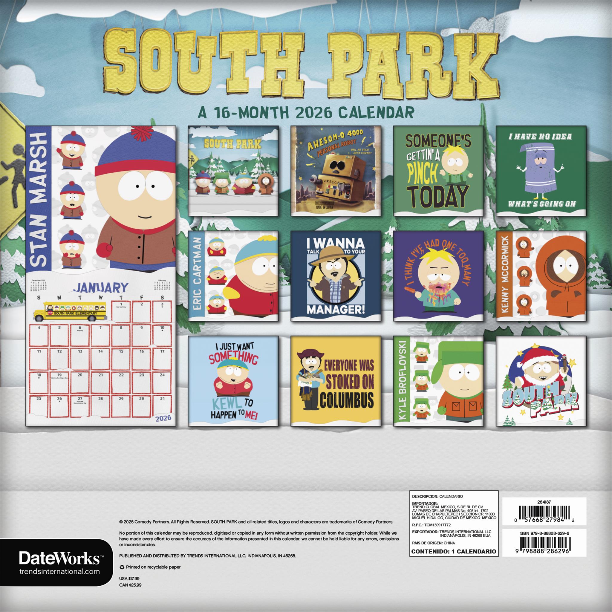 Calendrier mural South Park 2026
