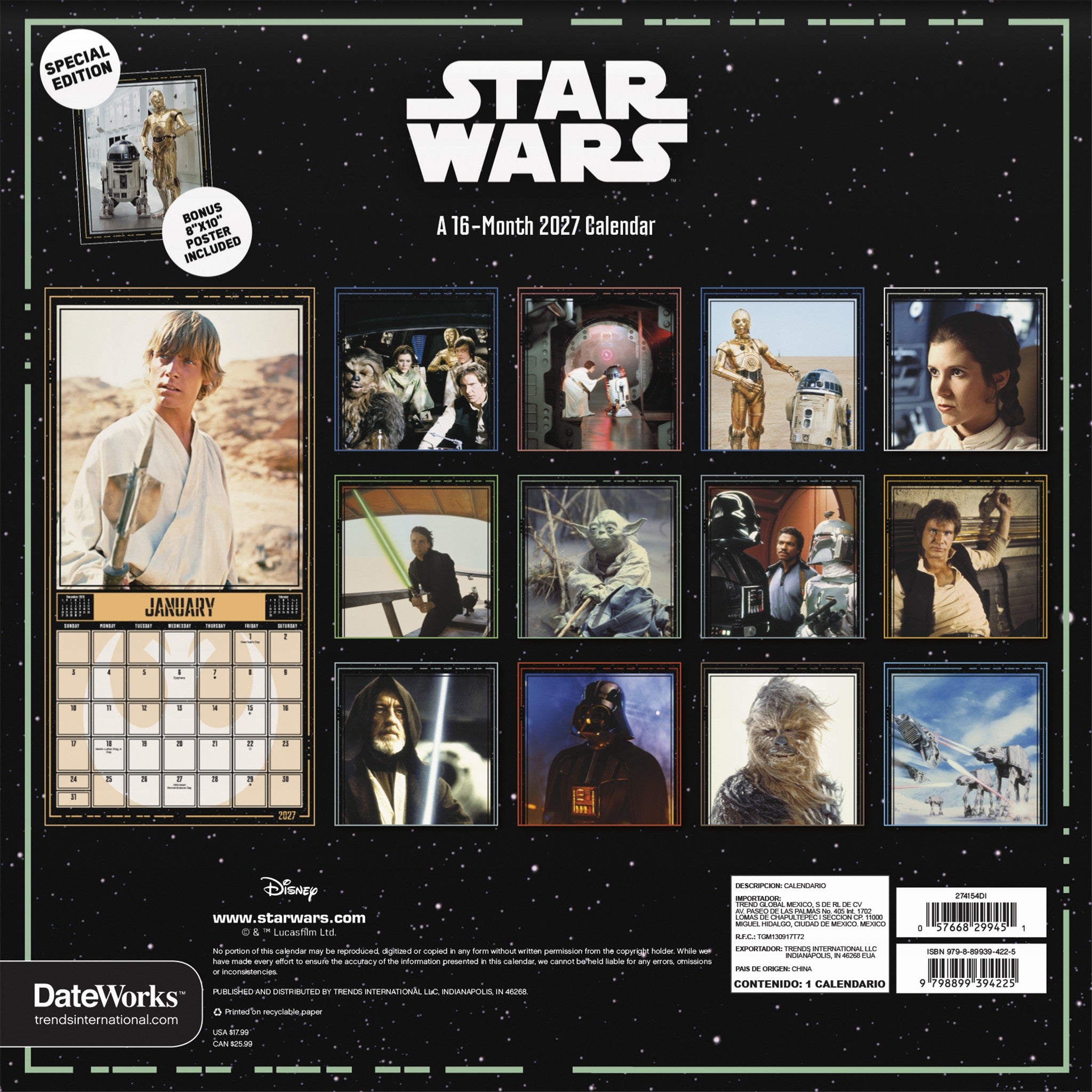 Star Wars Exclusive with Print 2027 Wall Calendar