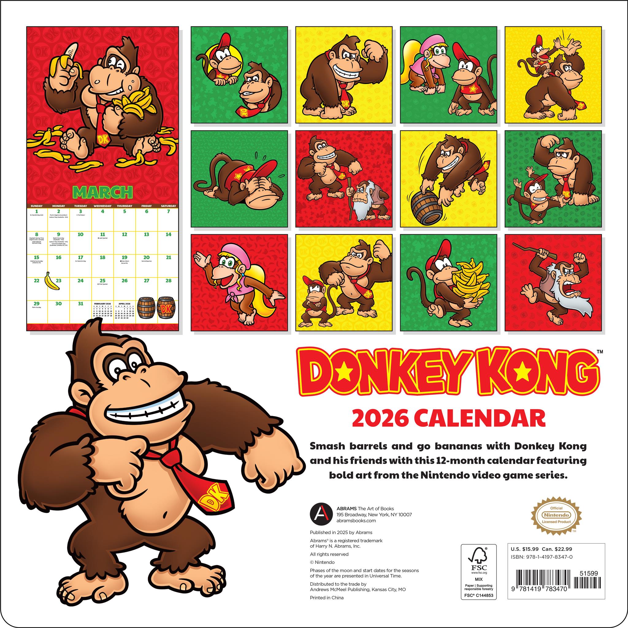 Calendrier mural Donkey Kong 2026 - Disponible uniquement en ligne