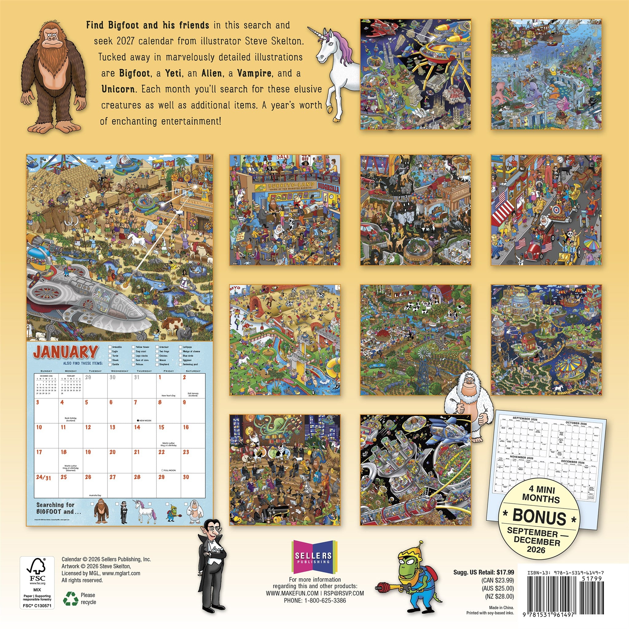 Searching for Bigfoot and His Other Hidden Friends 2027 Wall Calendar