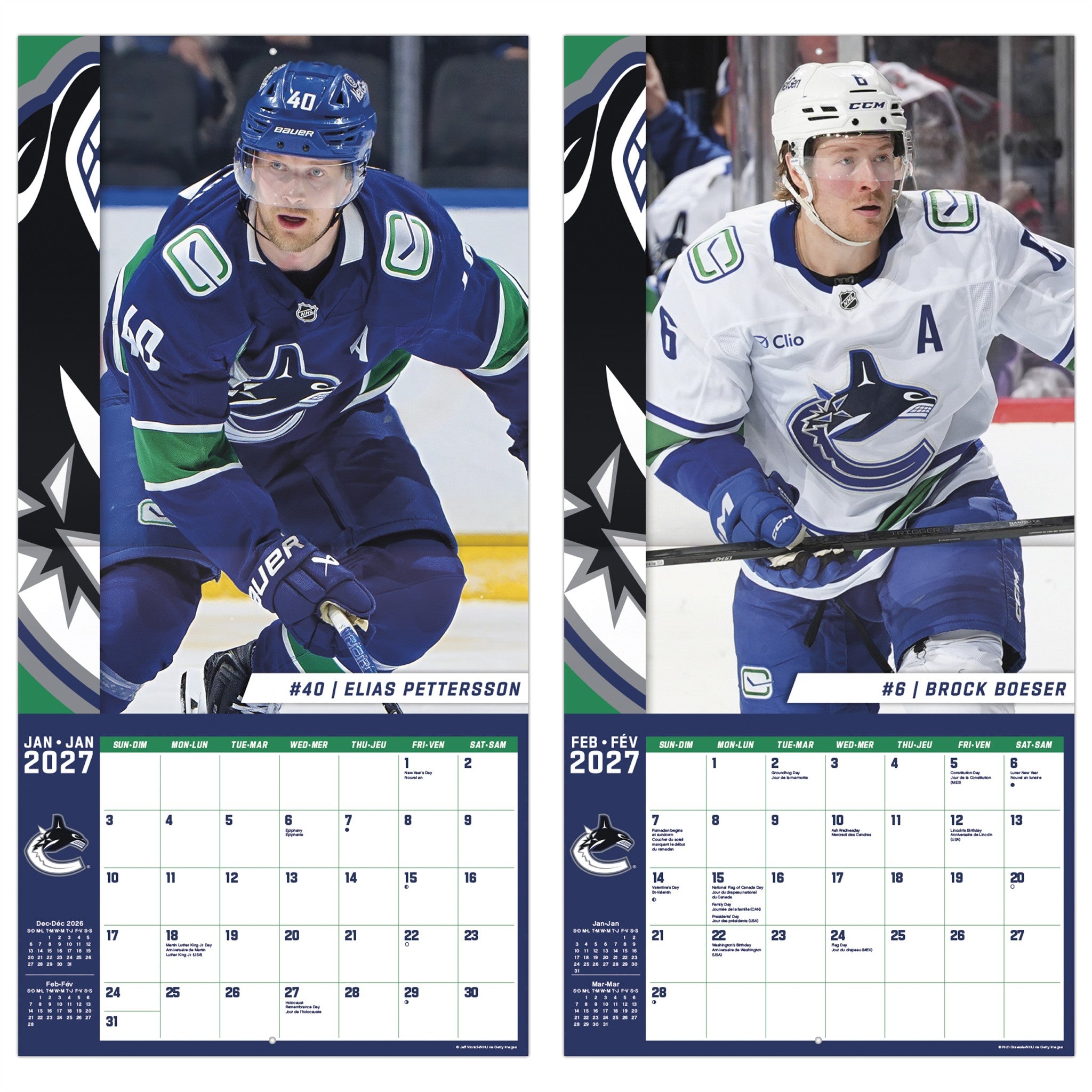 NHL Vancouver Canucks 2027 Wall Calendar