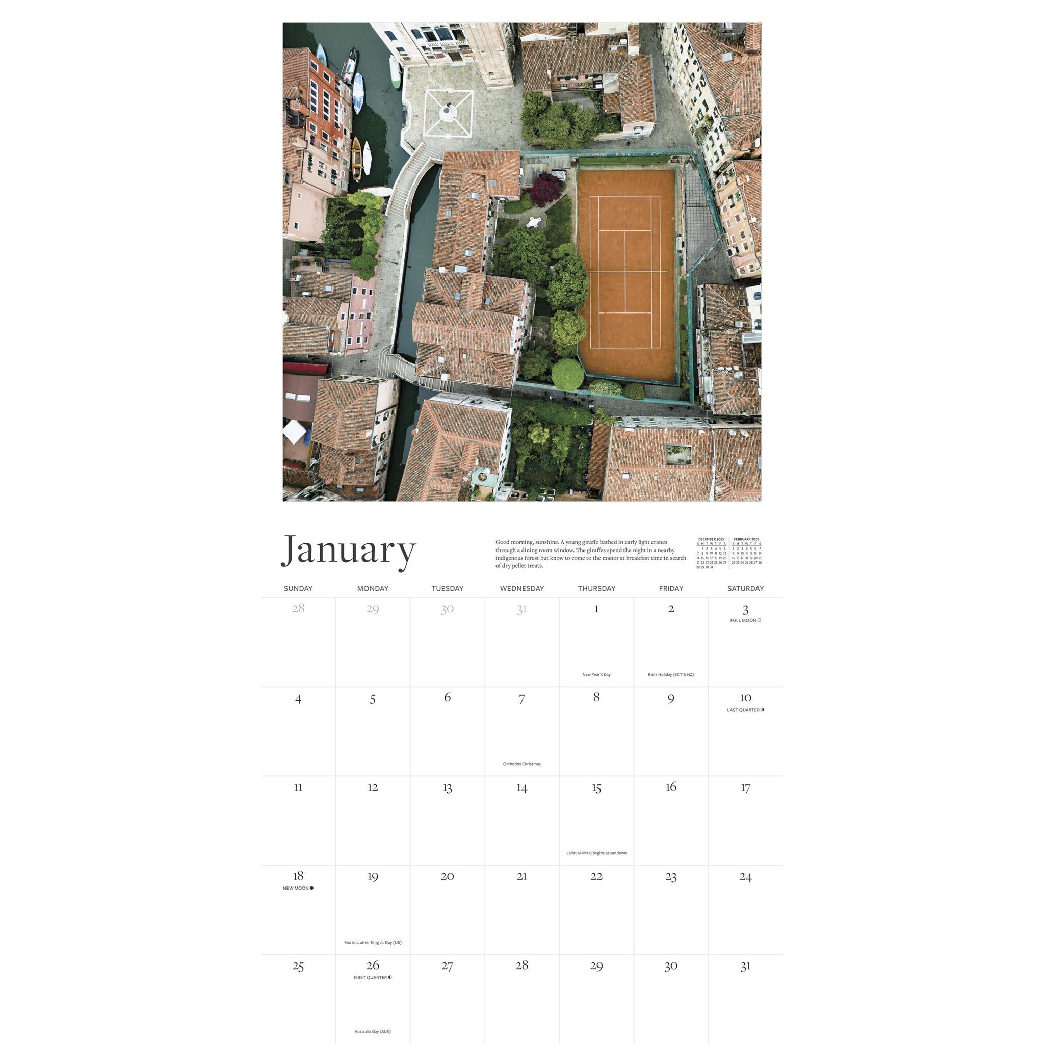 Calendrier mural 2026 du court de tennis - Disponible uniquement en ligne