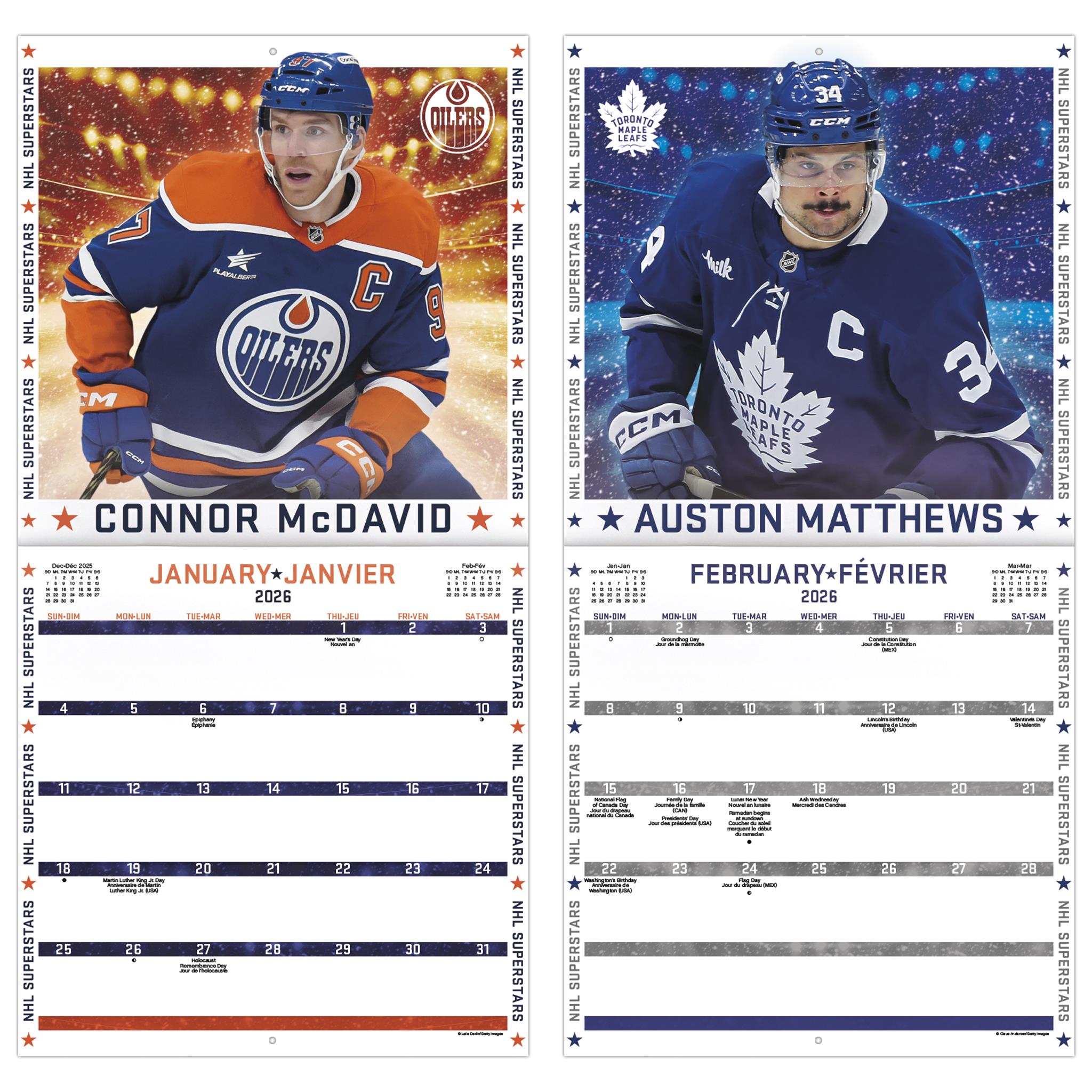NHL Superstars Bilingual 2026 Wall Calendar
