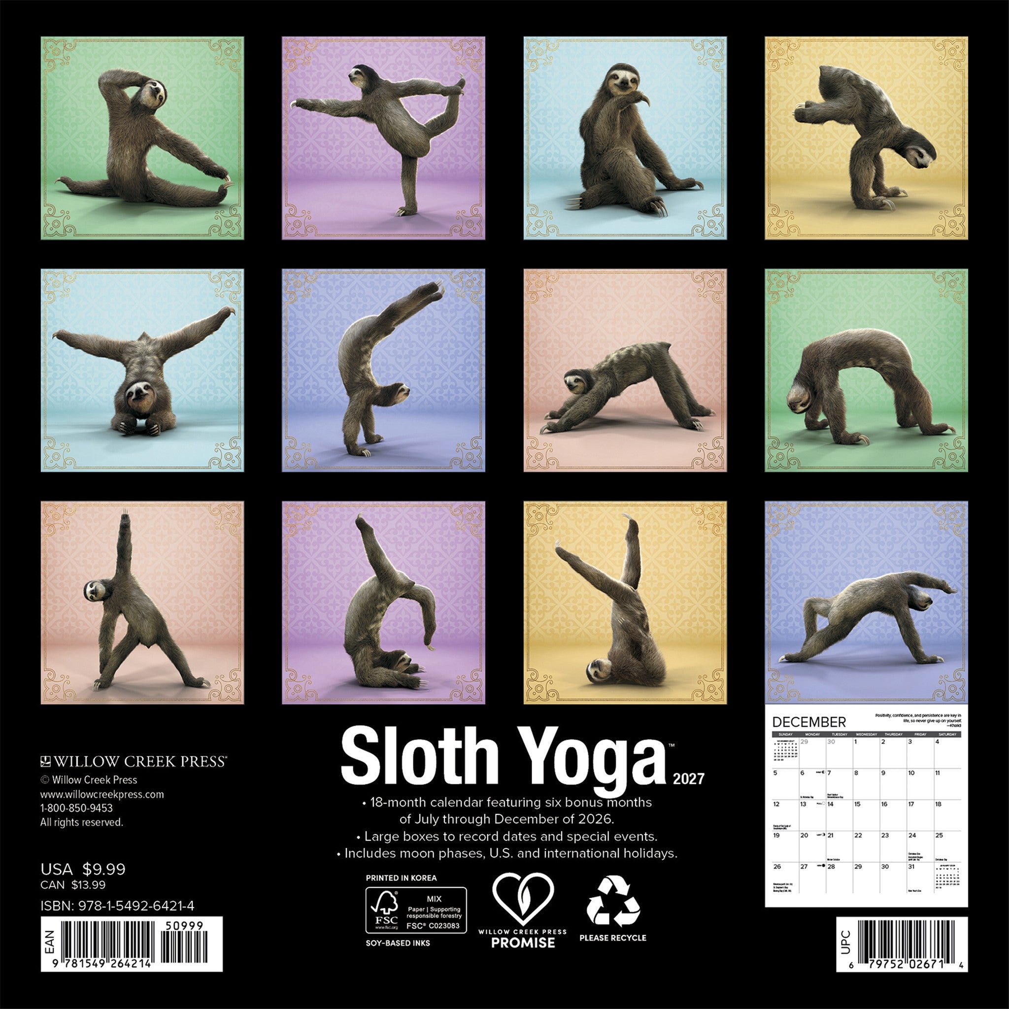 Sloth Yoga 2027 Mini Calendar