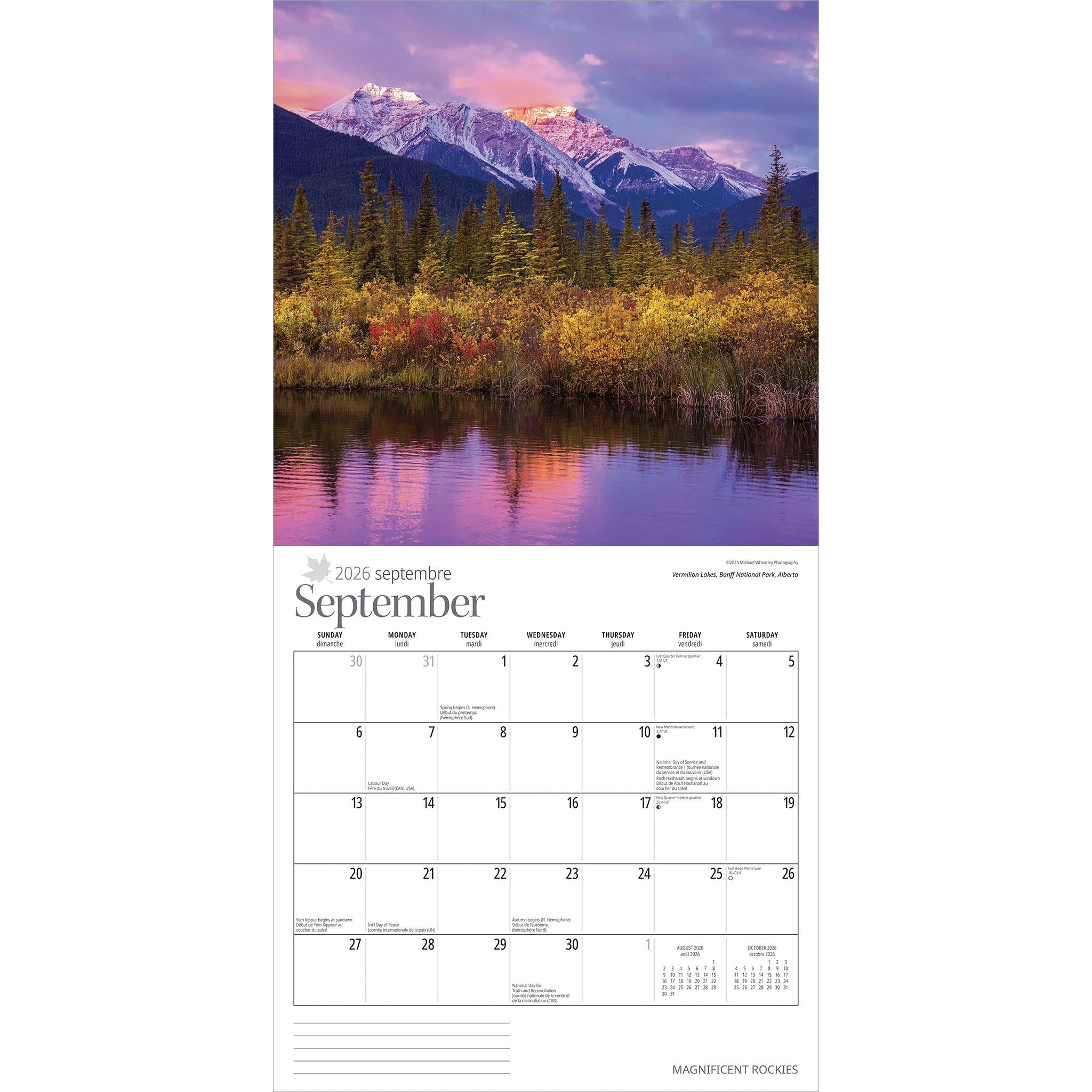 Calendrier mural des magnifiques Rocheuses 2026