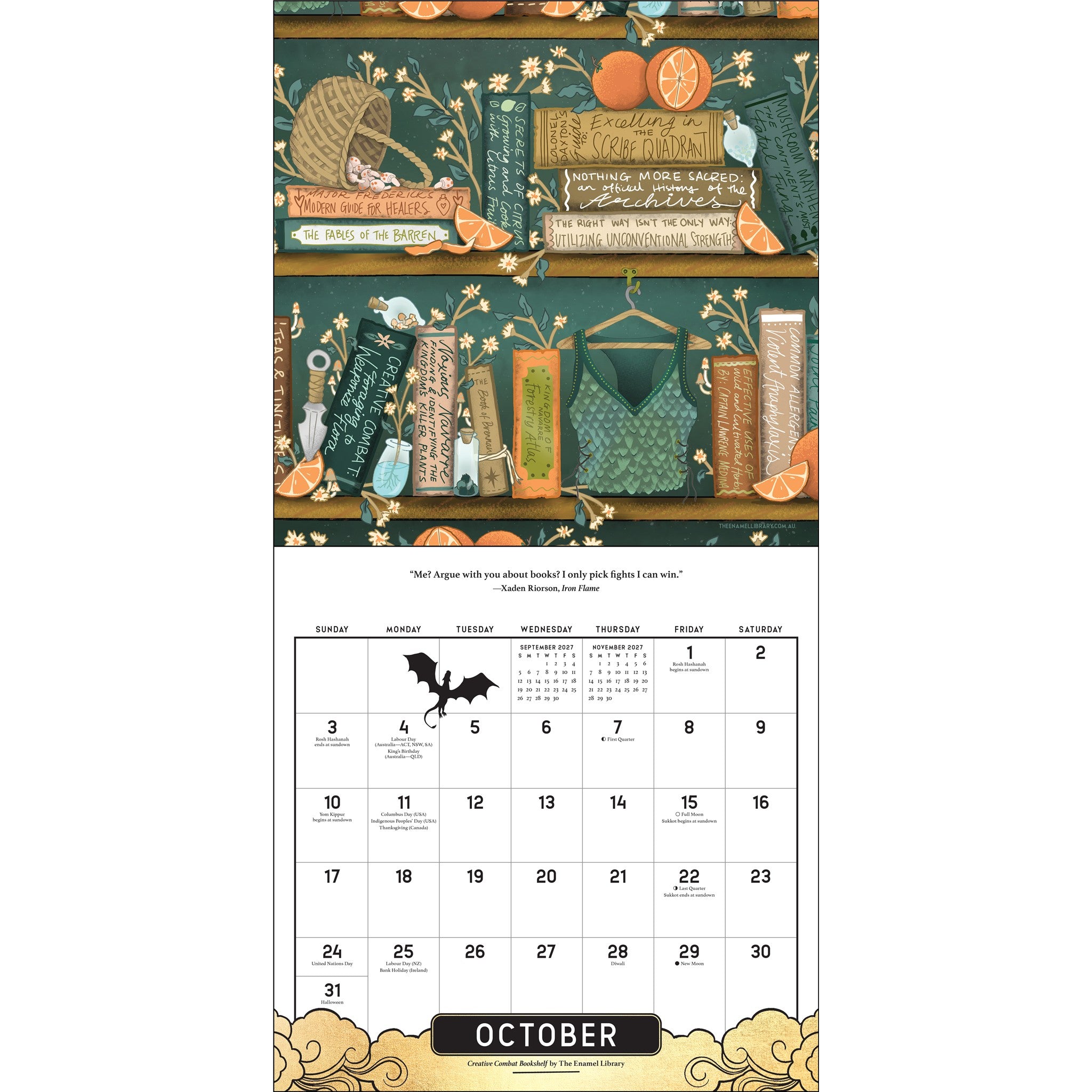 Calendrier mural 2027 officiel Fourth Wing Fan Art