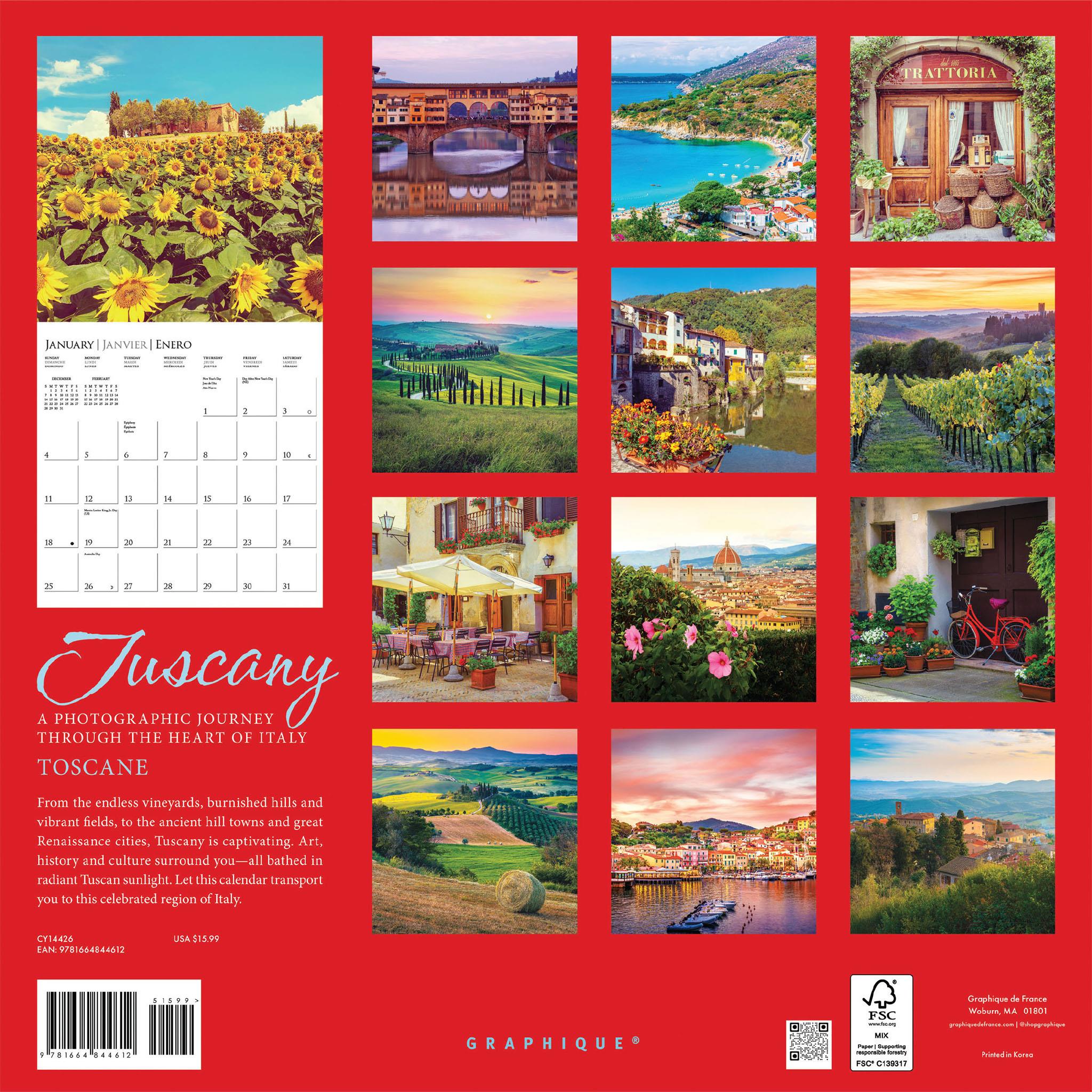 Calendrier mural Toscane 2026