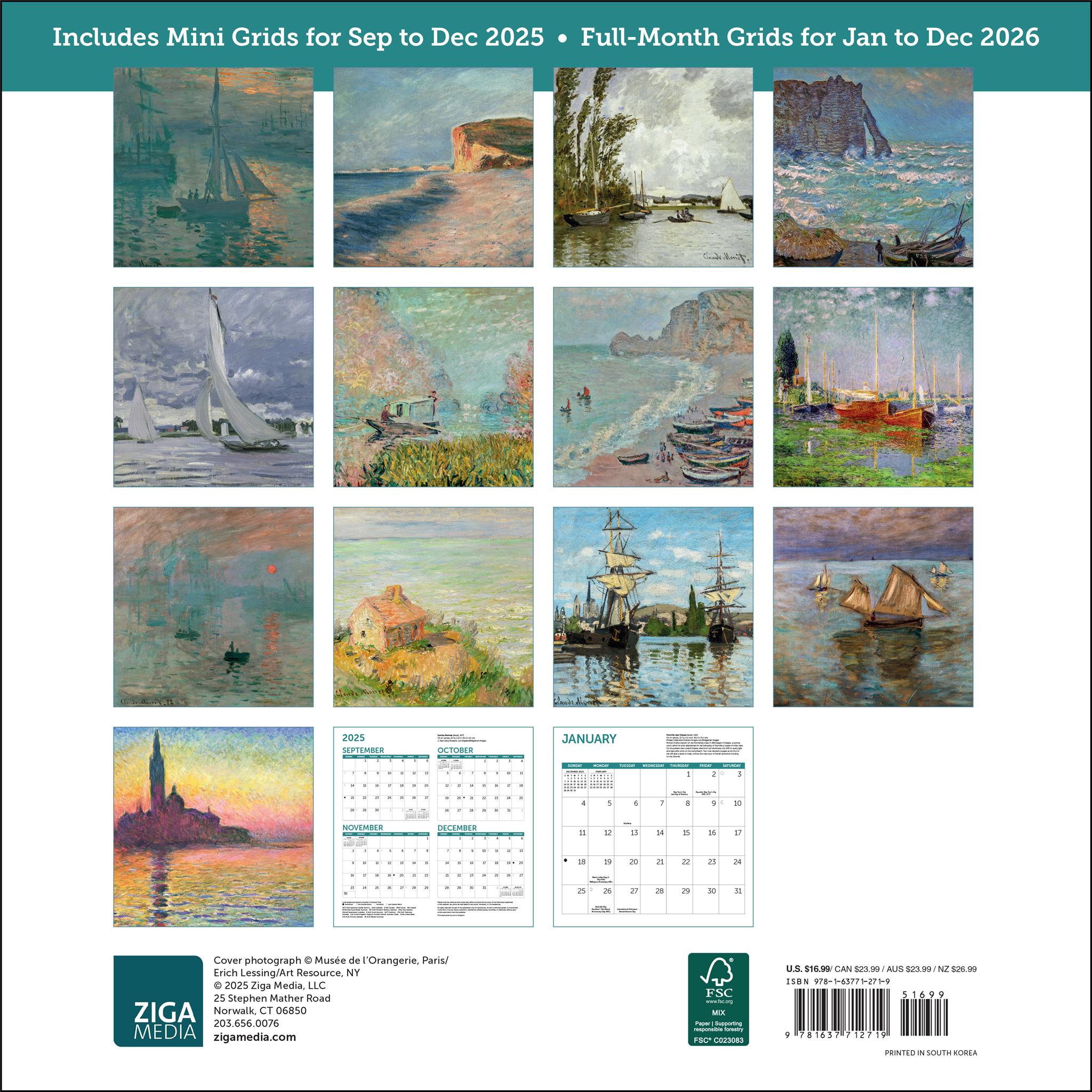 Calendrier mural Monet en mer 2026