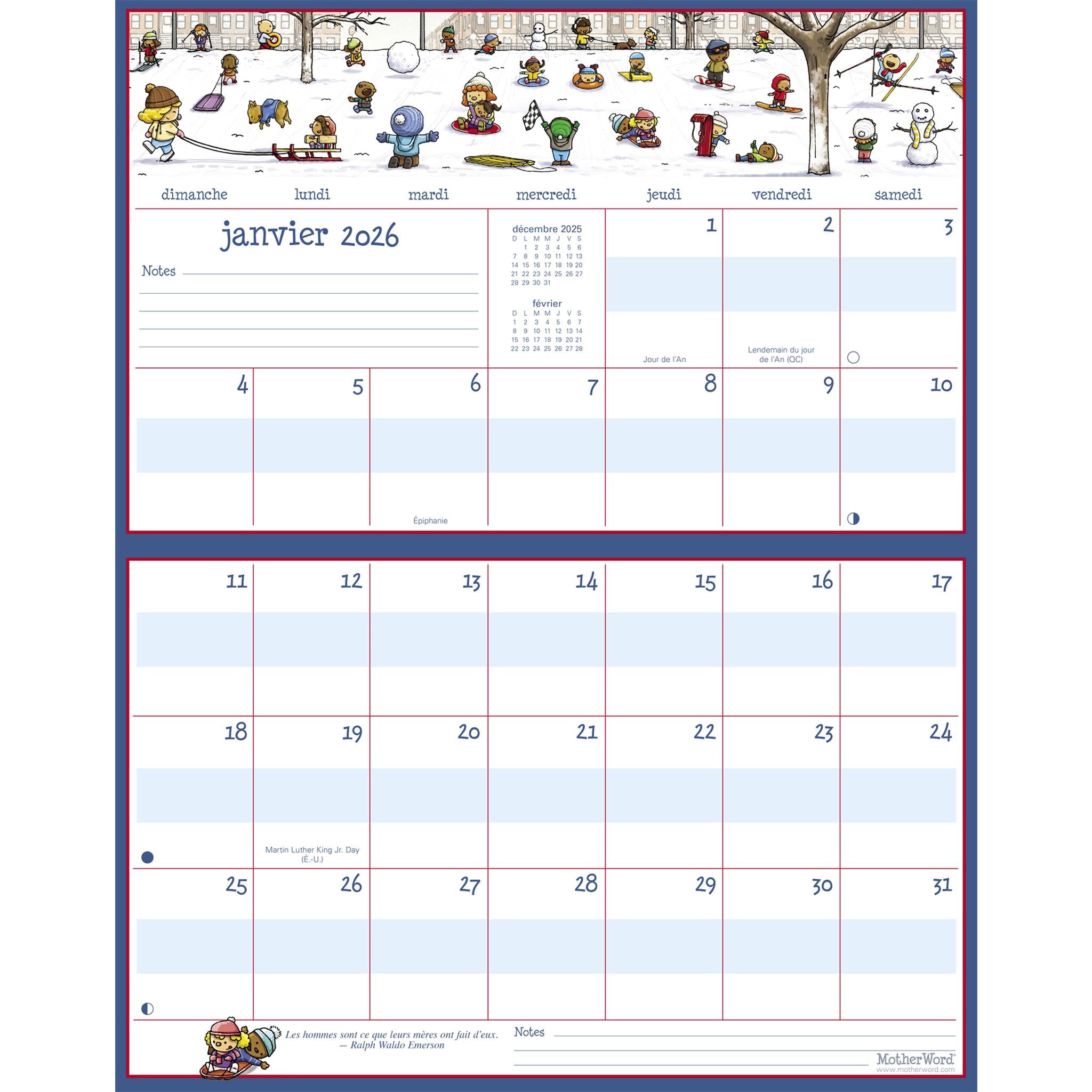 Calendrier mural magnétique Motherword 2026 (français)