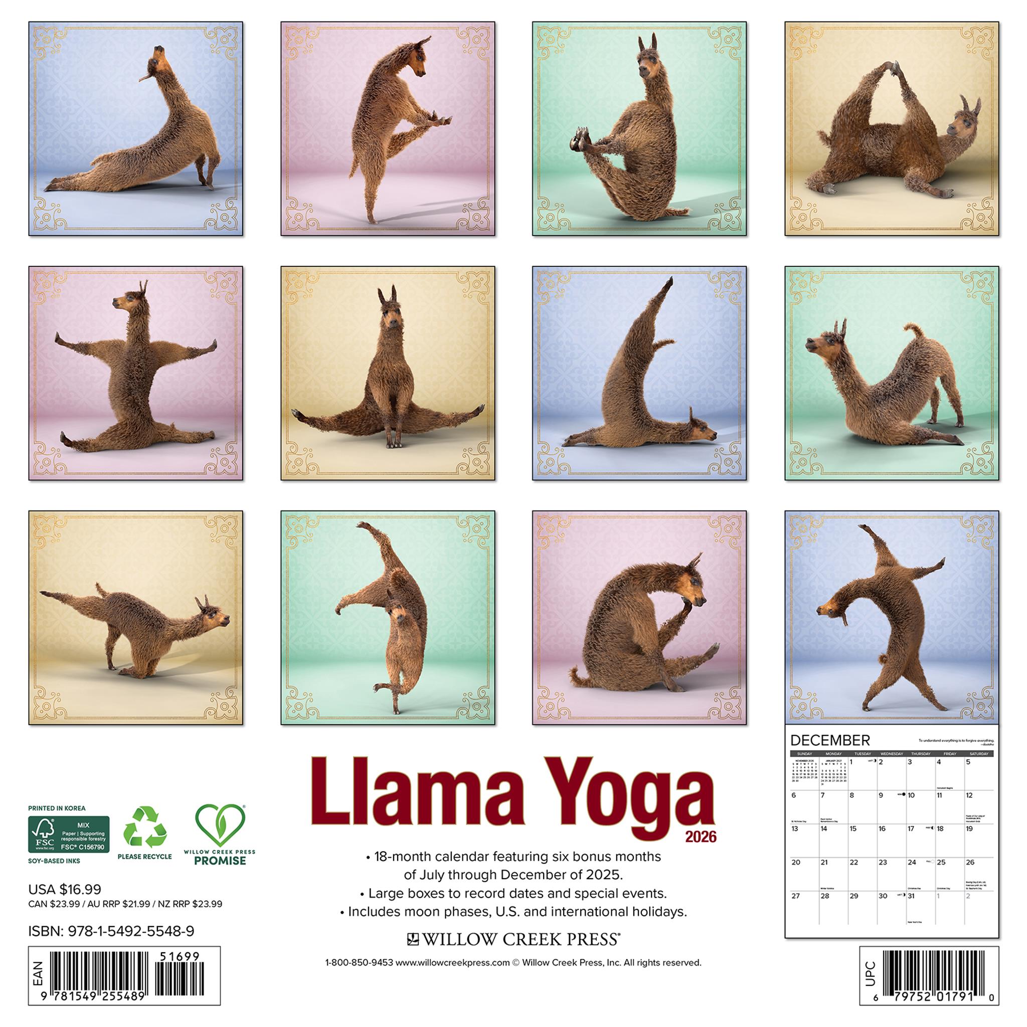 Calendrier mural Llama Yoga 2026