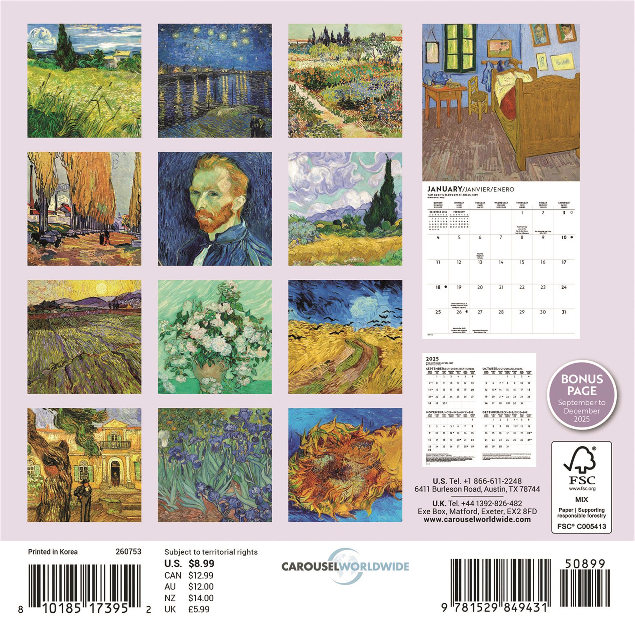 Mini calendrier Van Gogh 2026
