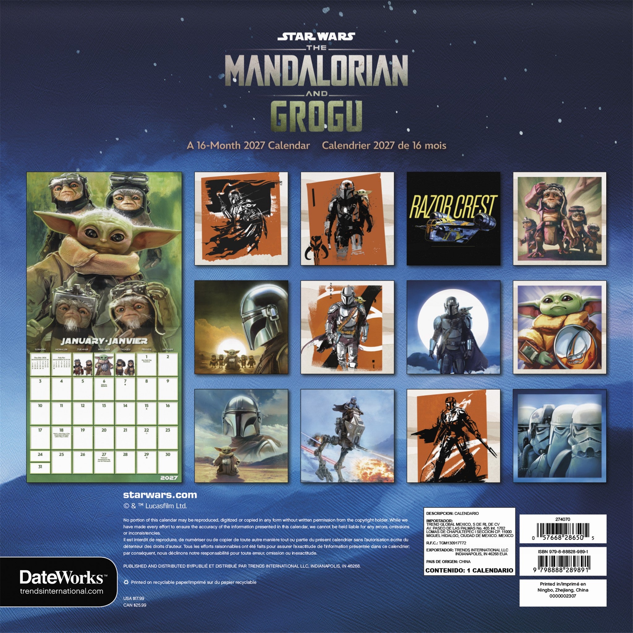 Star Wars The Mandalorian and Grogu 2027 Wall Calendar