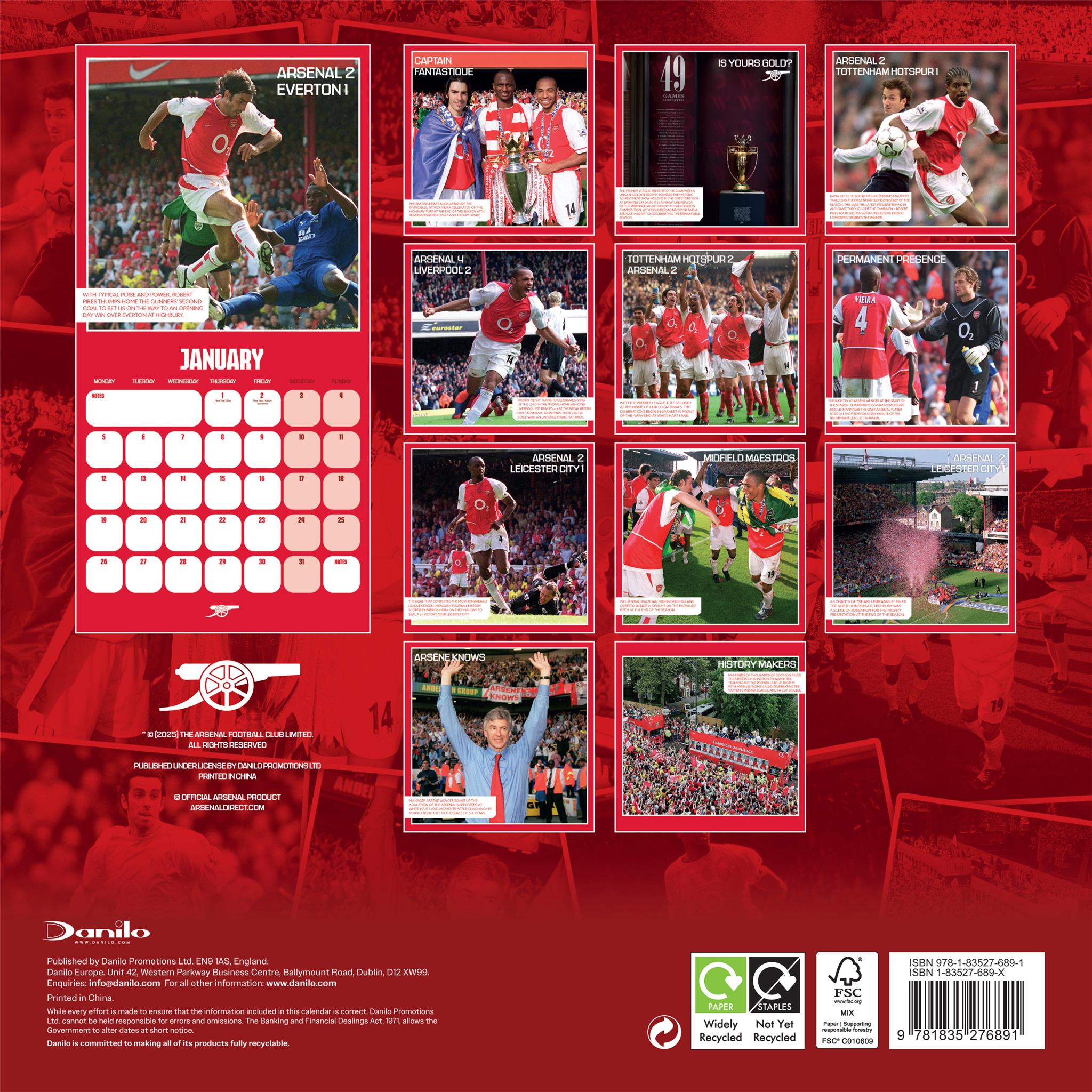 Calendrier mural Arsenal 2026