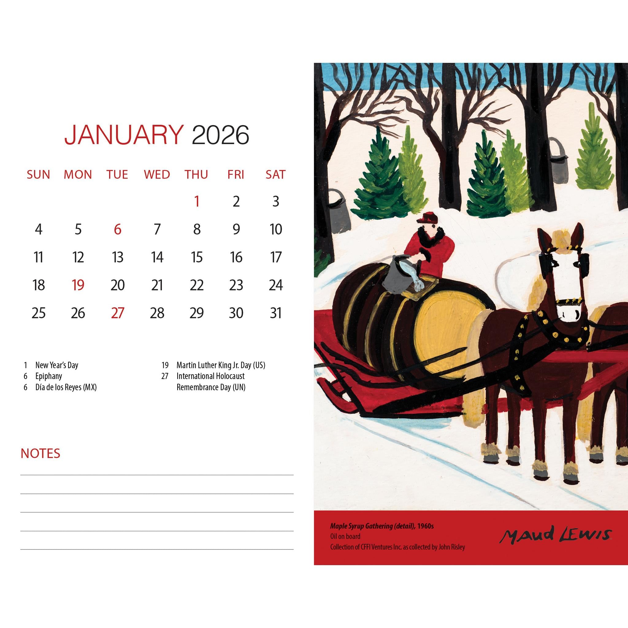 Calendrier chevalet à double vue Maud Lewis 2026