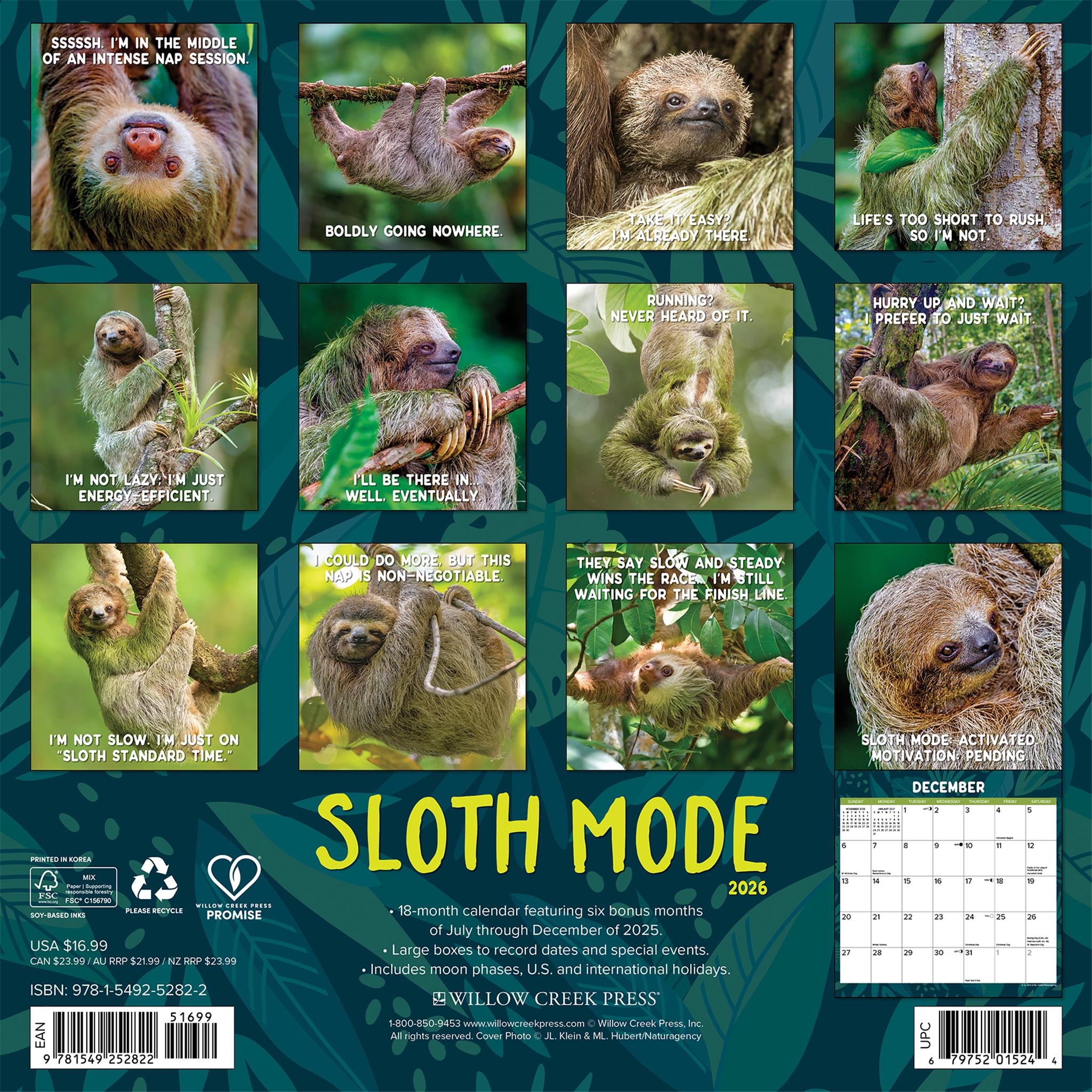 Calendrier mural Sloth Mode 2026 - Disponible uniquement en ligne