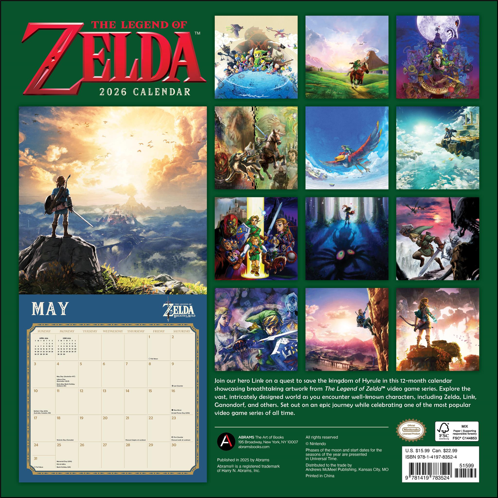 Calendrier mural Legend Of Zelda 2026