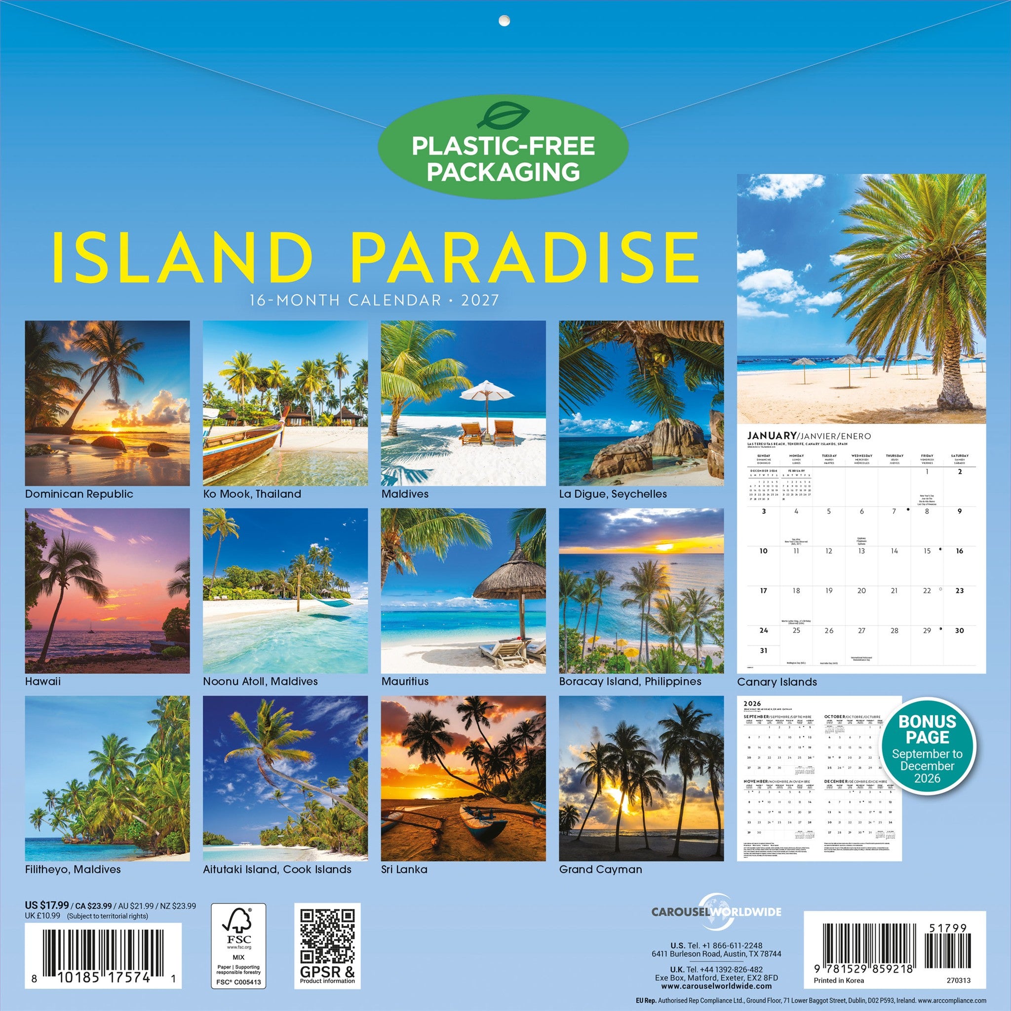 Calendrier mural Île Paradis 2027