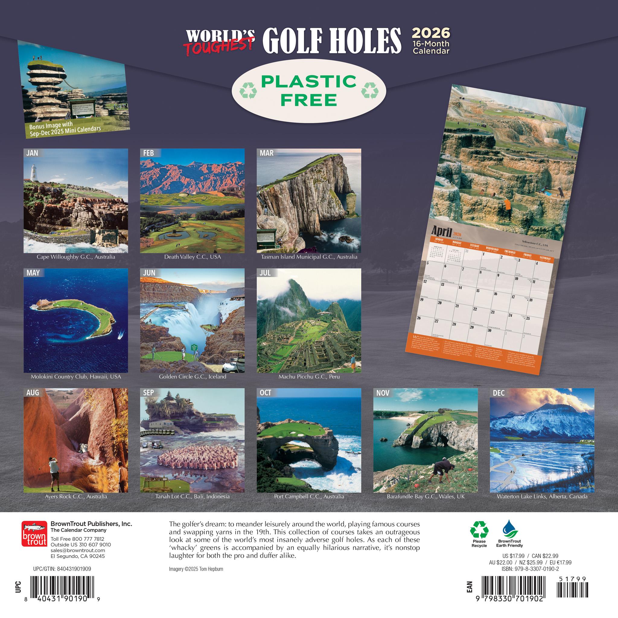 Calendrier mural 2026 des trous de golf les plus difficiles au monde
