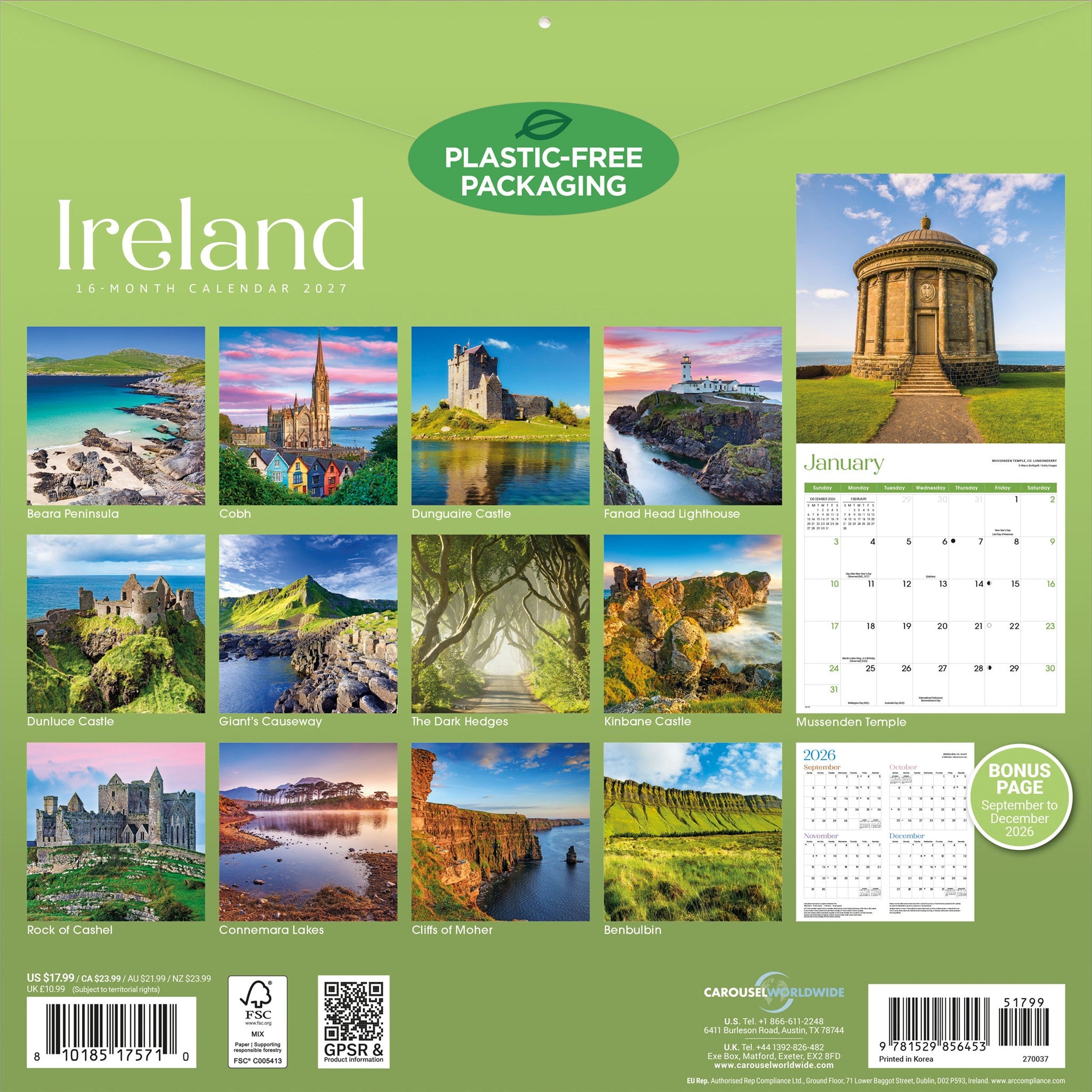 Calendrier mural Irlande 2027