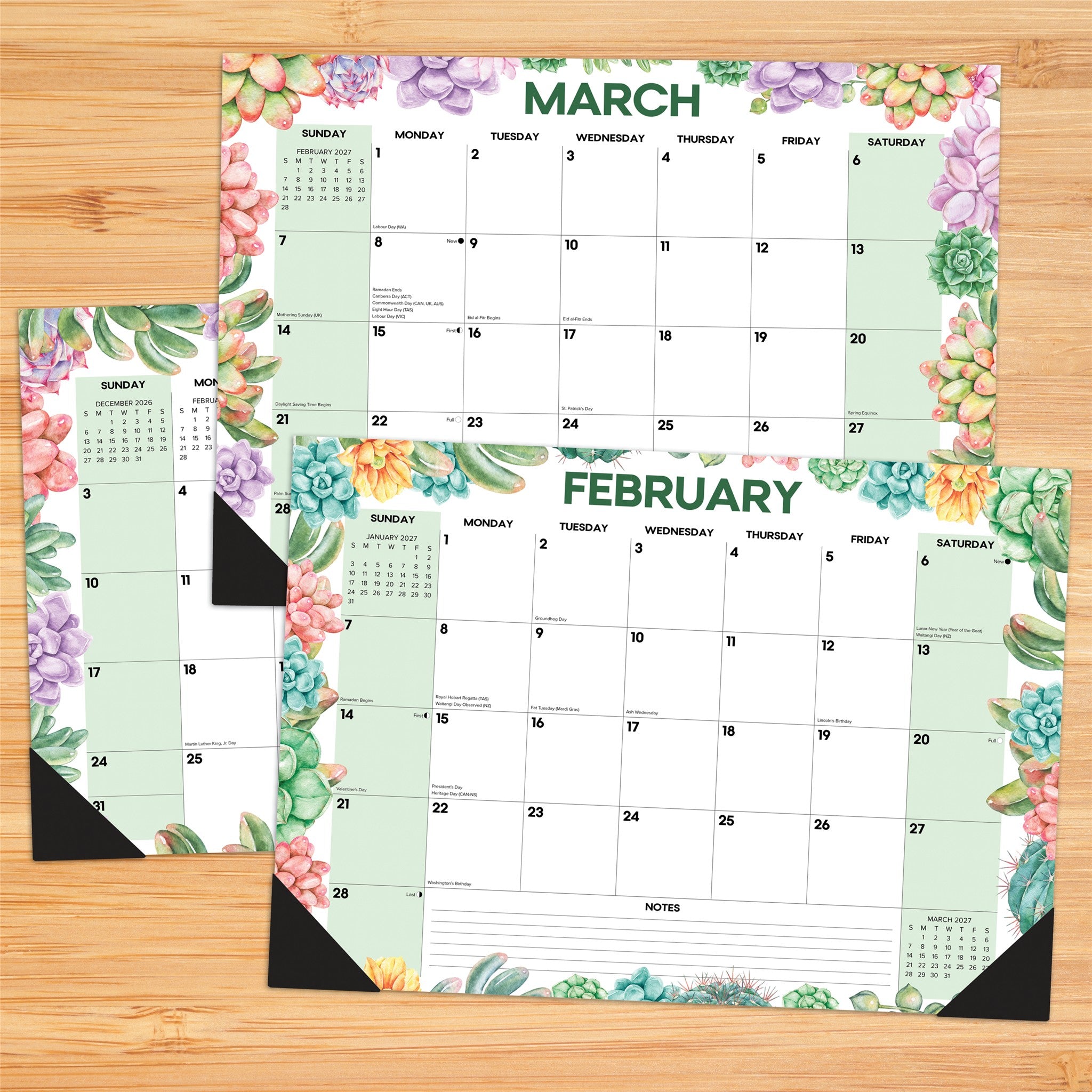 Succulents 2027 Small Desk Pad Calendar
