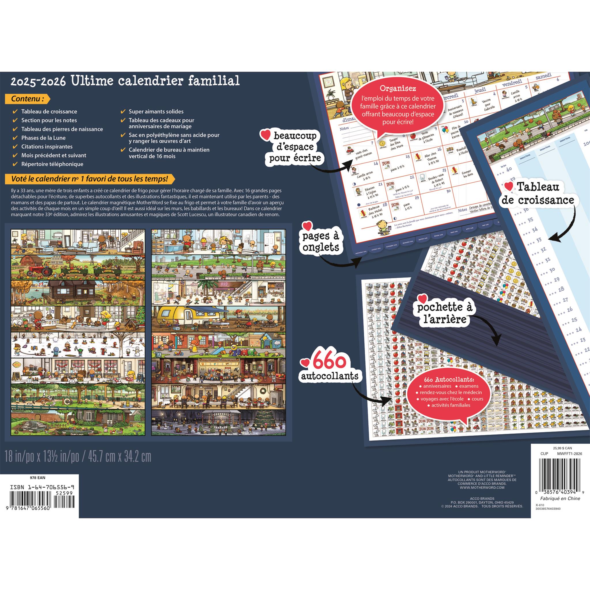 Calendrier mural de luxe Motherword 2025-2026 (français)