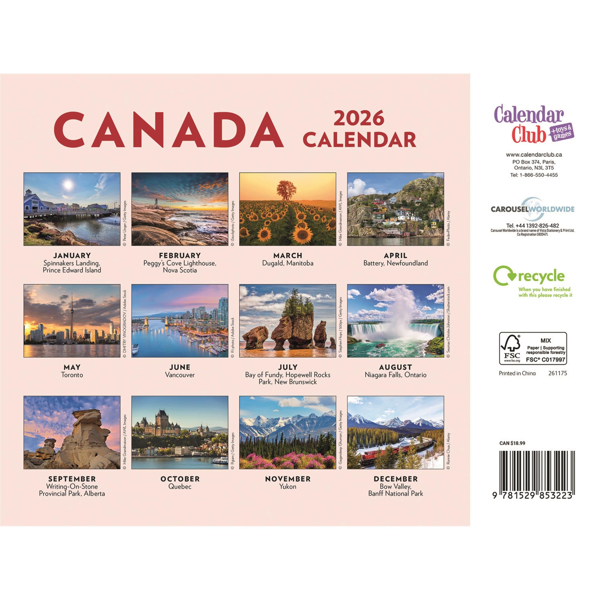 Calendrier mural multilingue du Canada 2026