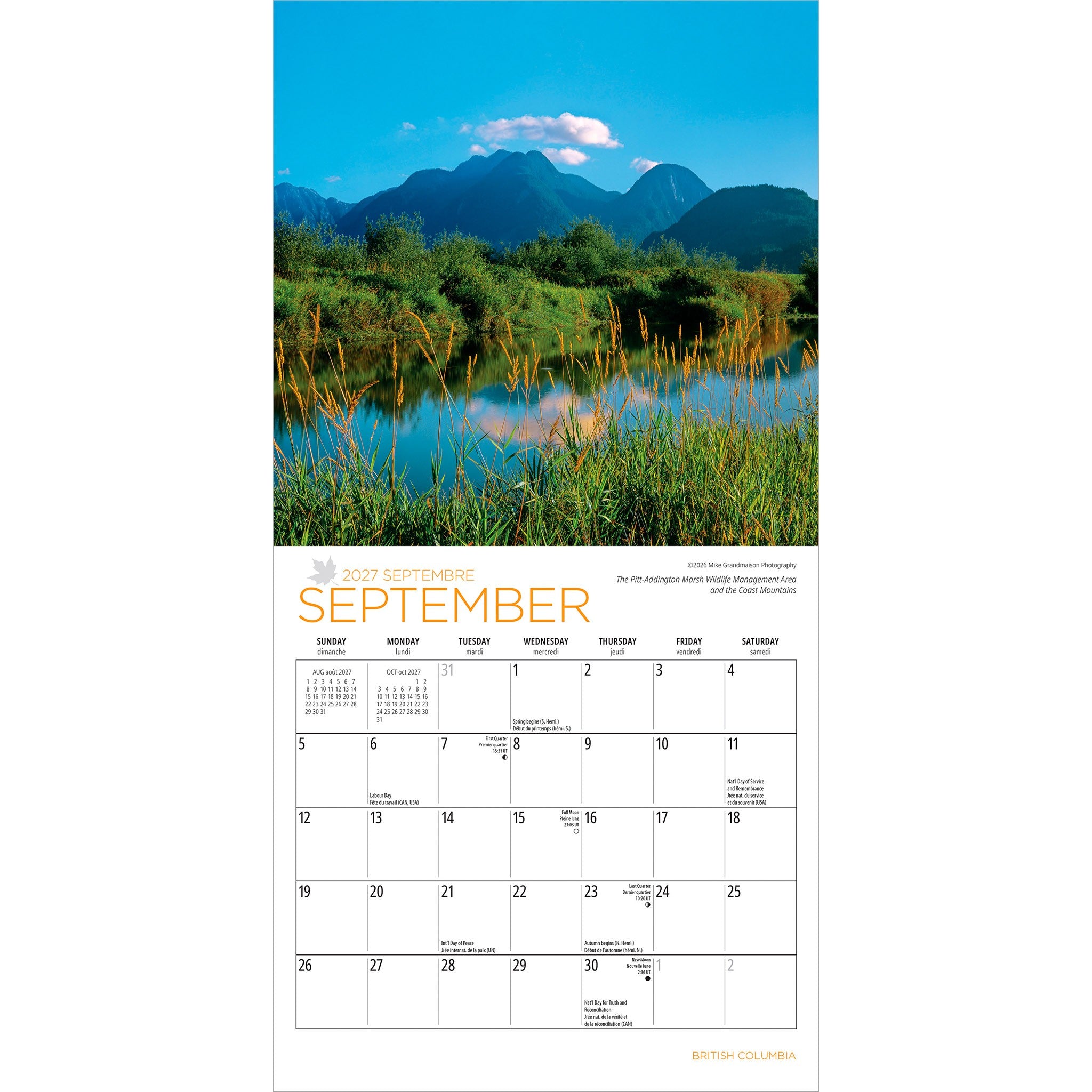 British Columbia 2027 Mini Calendar