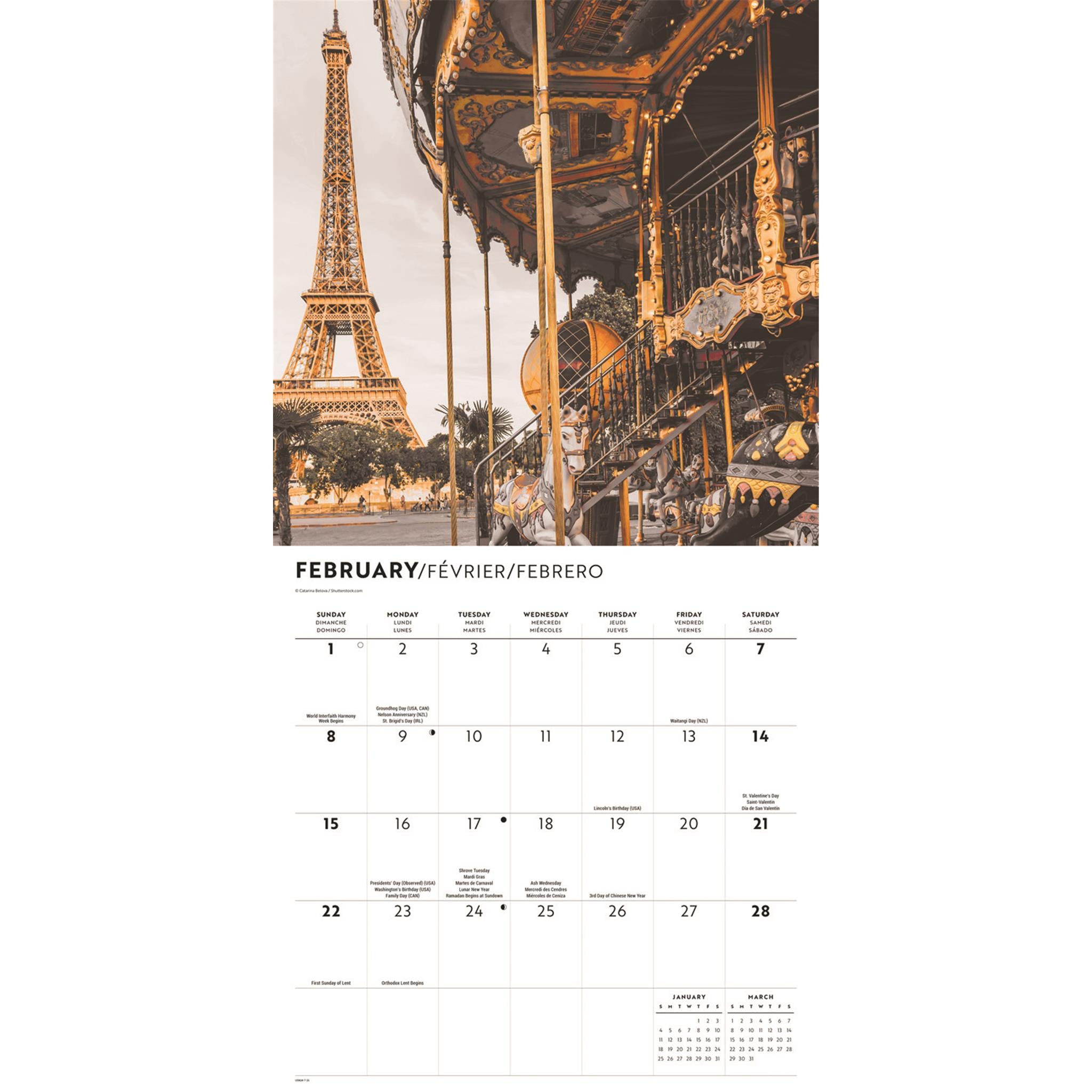 Calendrier mural Paris Lux 2026