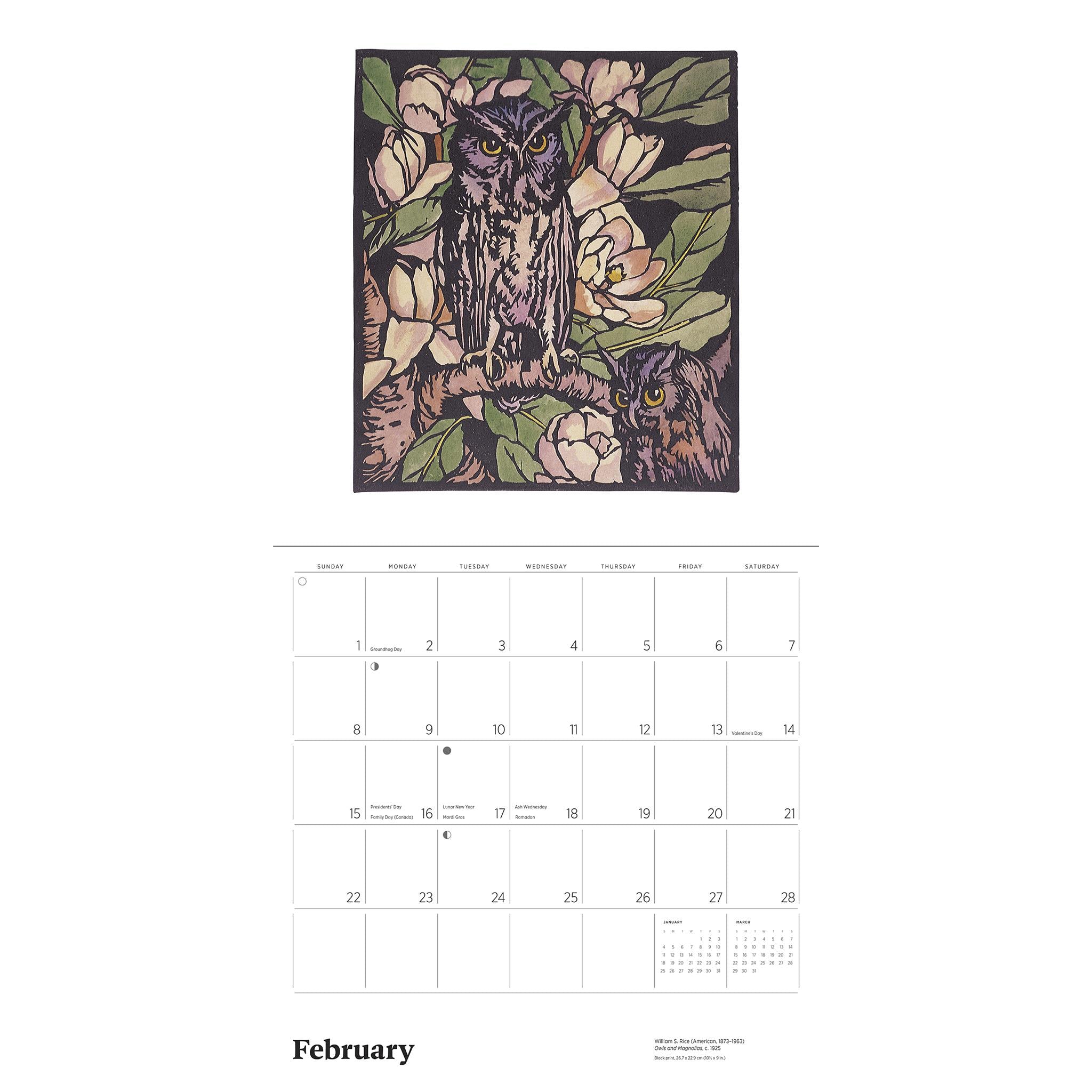 Calendrier mural 2026 d'estampes artisanales - Disponible uniquement en ligne