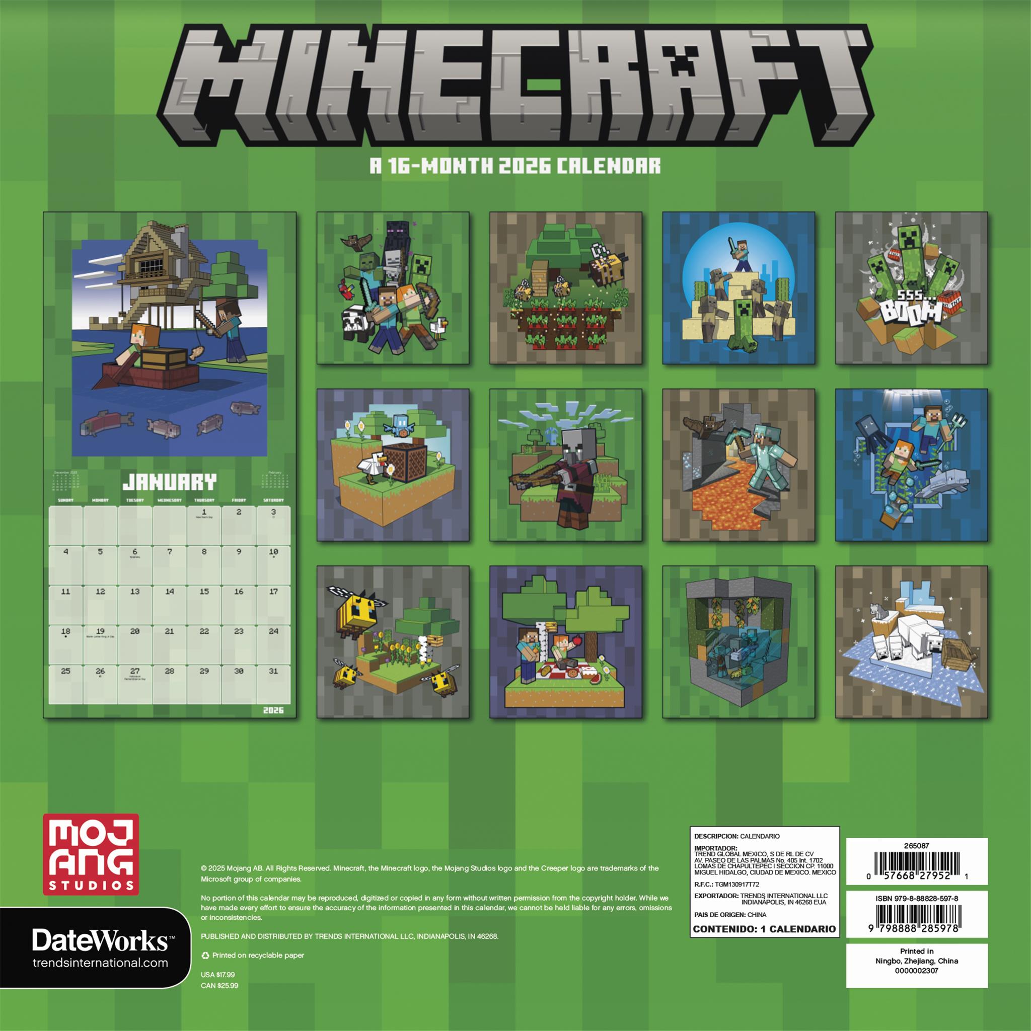 Calendrier mural du film Minecraft 2026