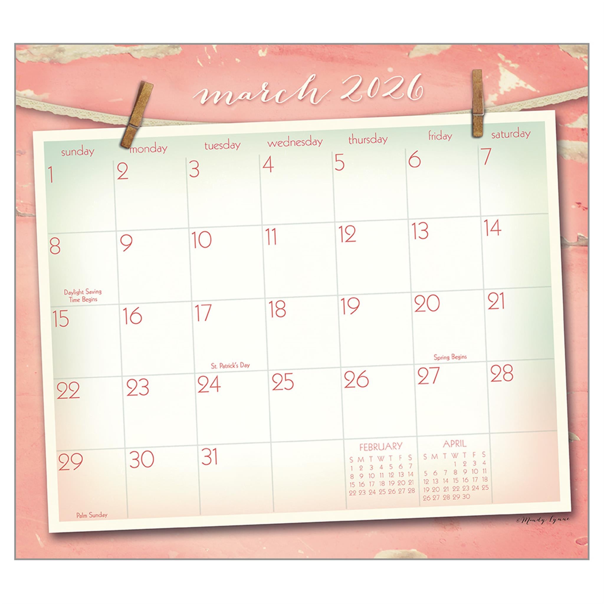 Calendrier mural de luxe rose vintage 2026