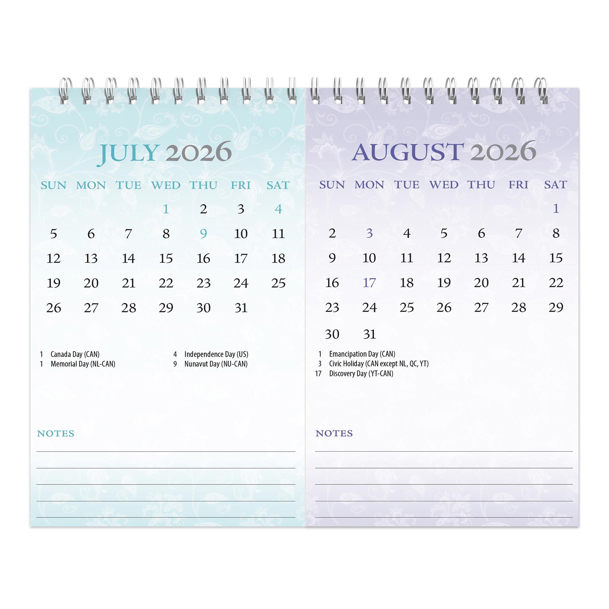 Calendrier chevalet à double vue 2026 à motifs