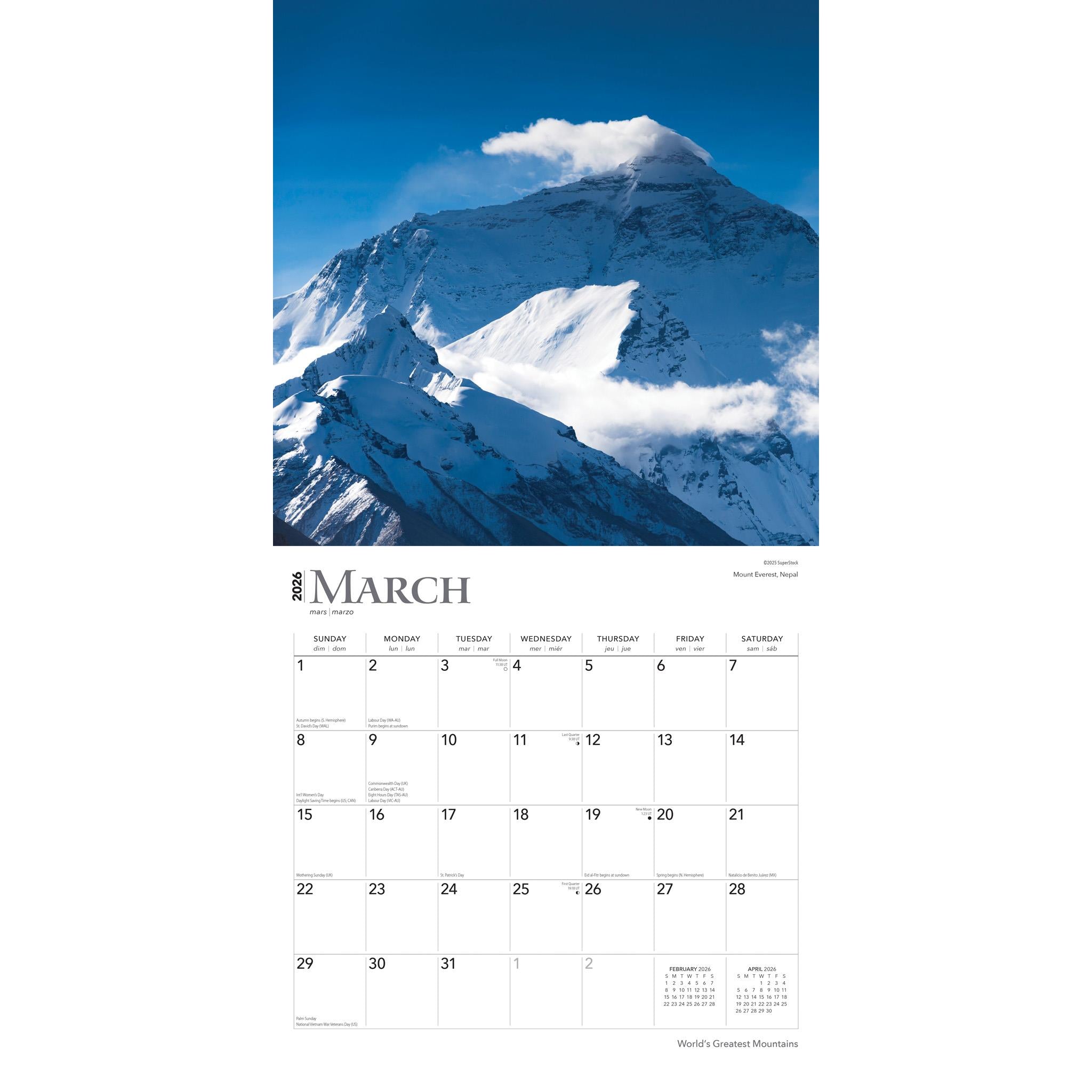 Worlds Greatest Mountains 2026 Wall Calendar - Online Only