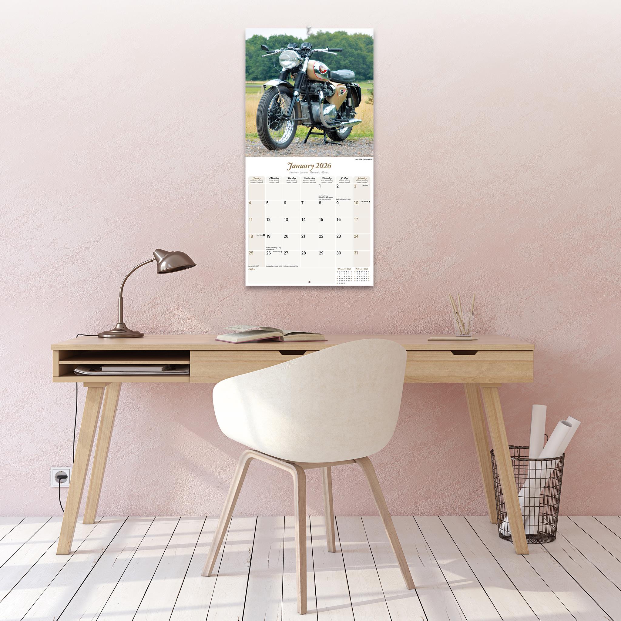 Classic British Bikes 2026 Wall Calendar